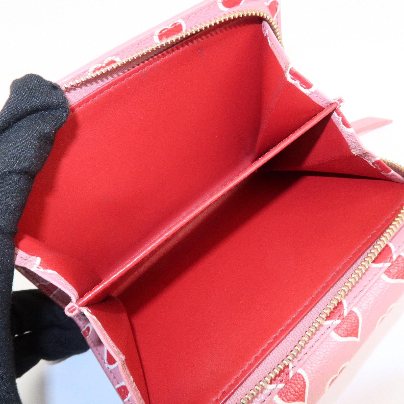 MIU MIU Leather Heart Bi-fold Wallet Pink Red 5ML014 Used