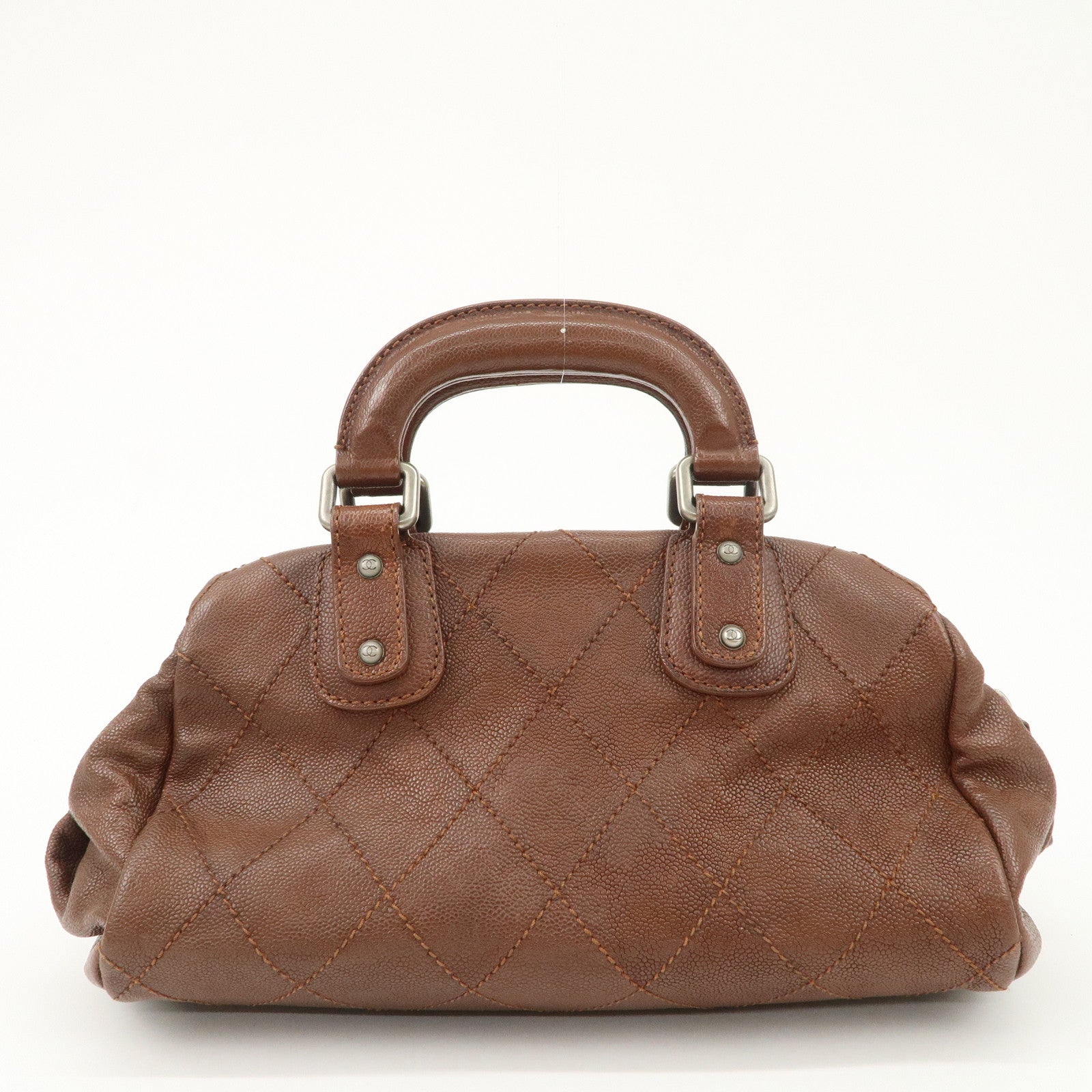 CHANEL COCO Mark Wild Stitch Caviarskin Boston Bag Brown
