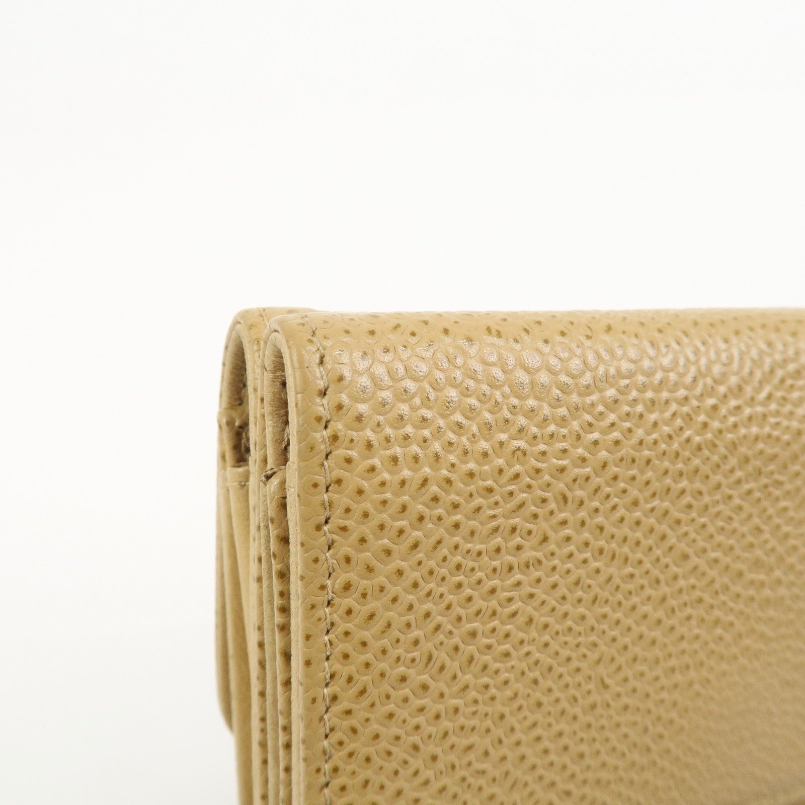 CHANEL COCO Mark Caviarskin Compact Bi-fold Wallet Beige