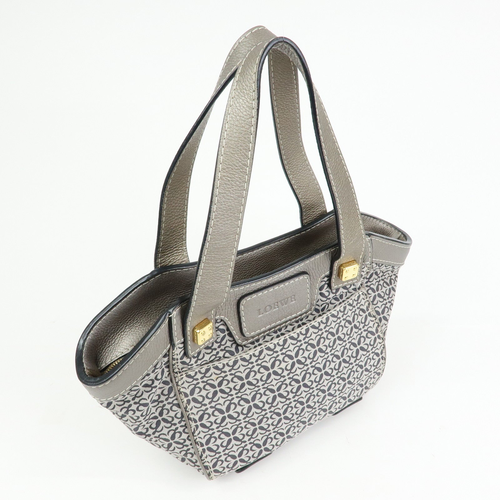 LOEWE New Road Line Repeat Anagram Canvas Calf Leather Hand Bag