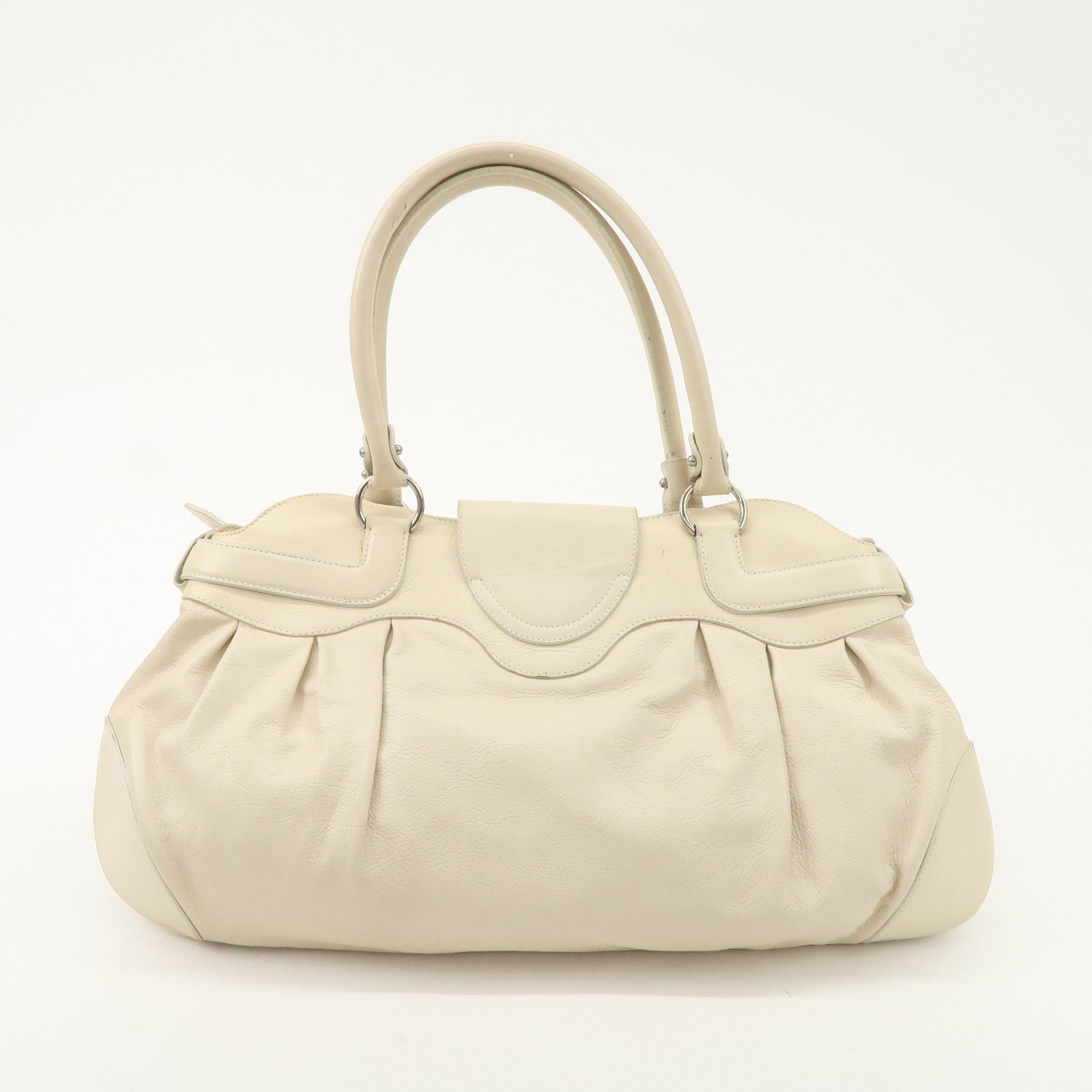 Ferragamo Gancini Leather Shoulder Bag Hand Bag Ivory Silver Hardware Used