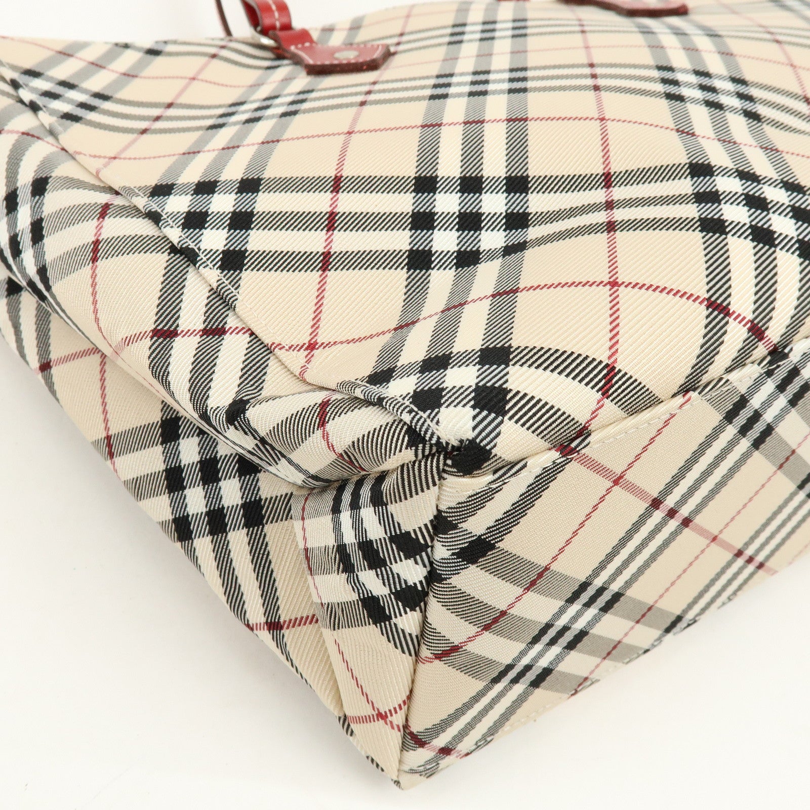 BURBERRY Blue Label Nova Plaid Nylon Leather Tote Bag Beige Red