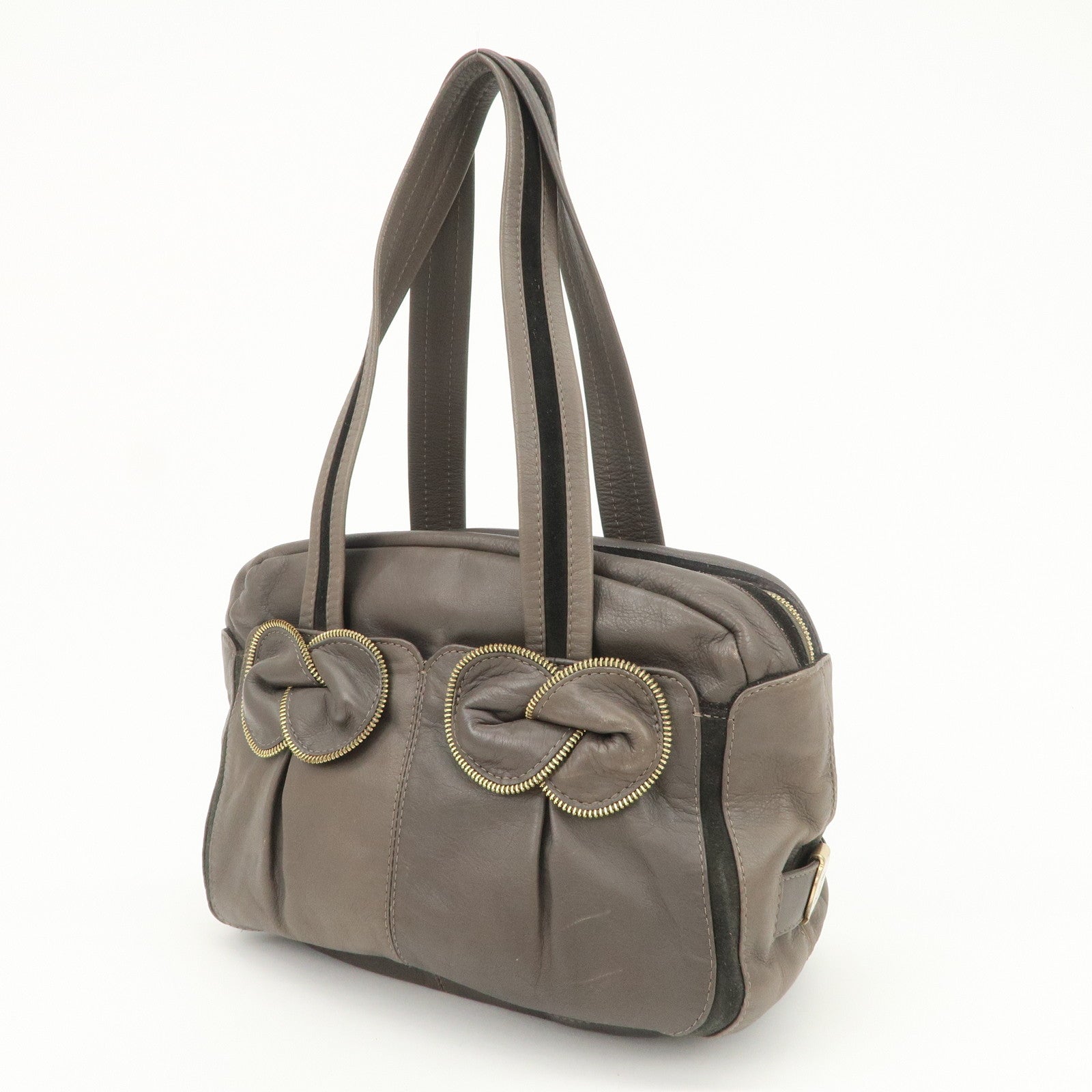 Chloe See by Chloe Leather Shoulder Bag Hand Bag Ribbon Brown