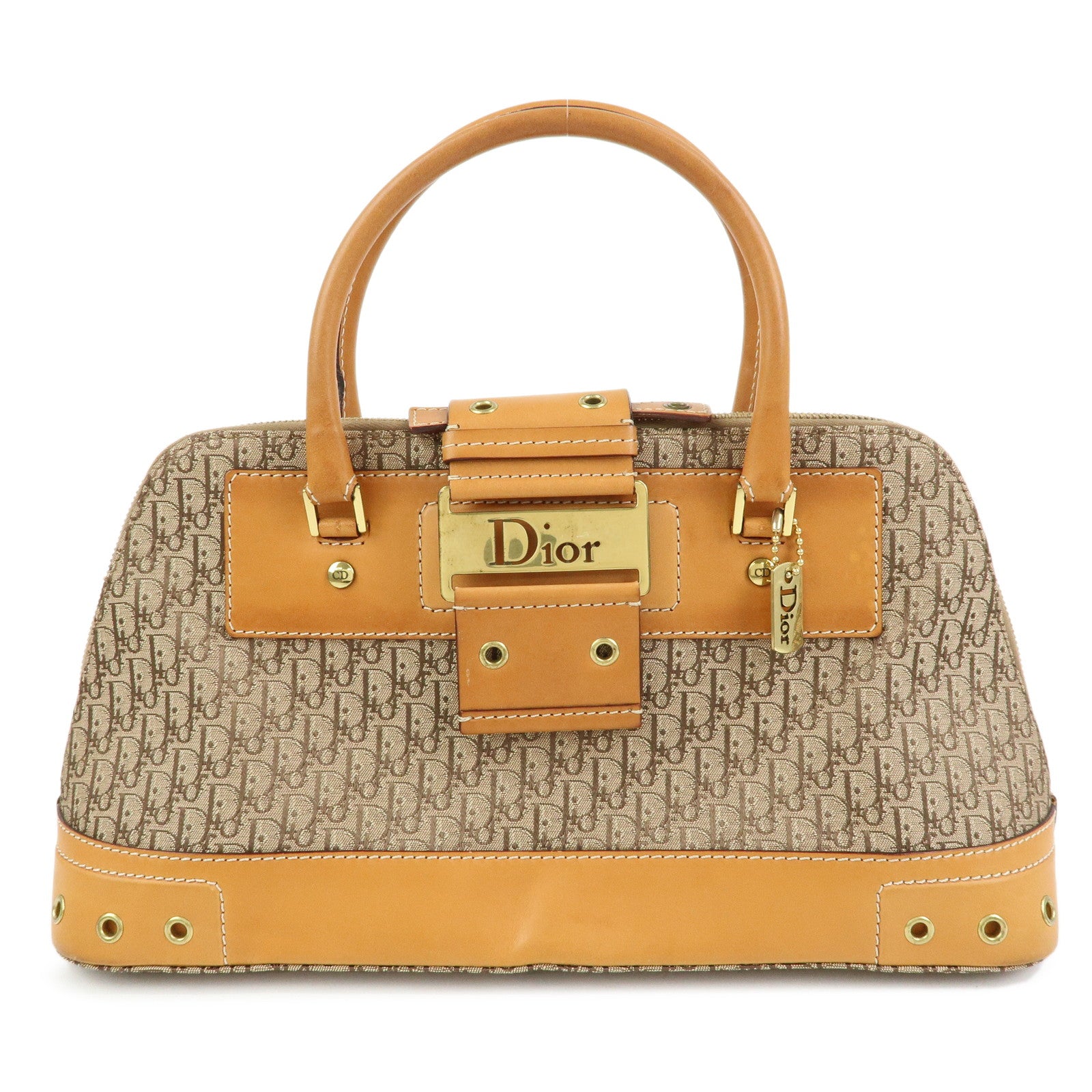 Christian Dior Trotter Street Chic Canvas Leather Hand Bag Camel