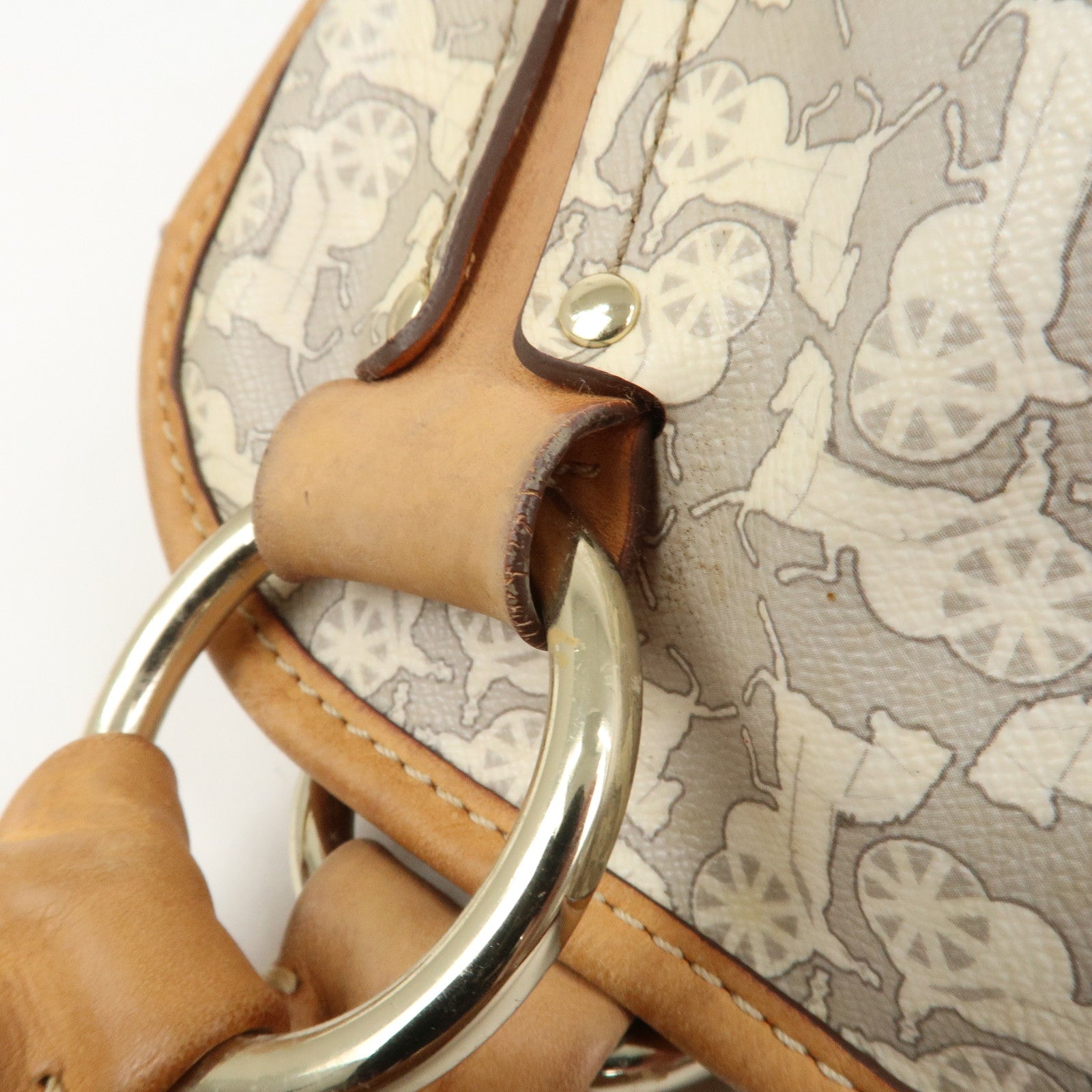 CELINE Logo Leather Hand Bag Shoulder Bag Gray Light Brown