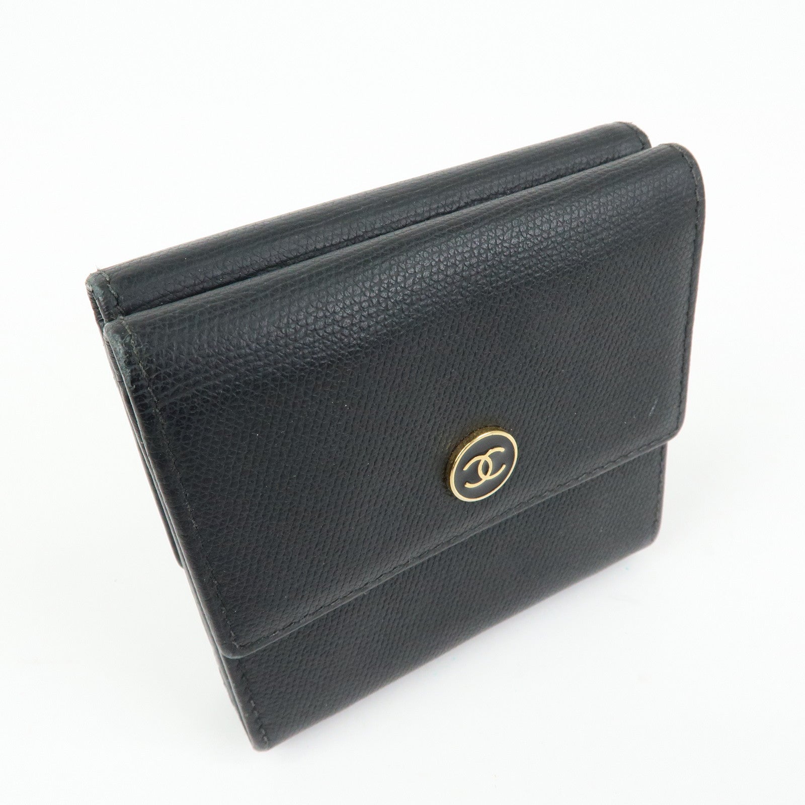 CHANEL COCO Button Calf Leather Compact Wallet Black