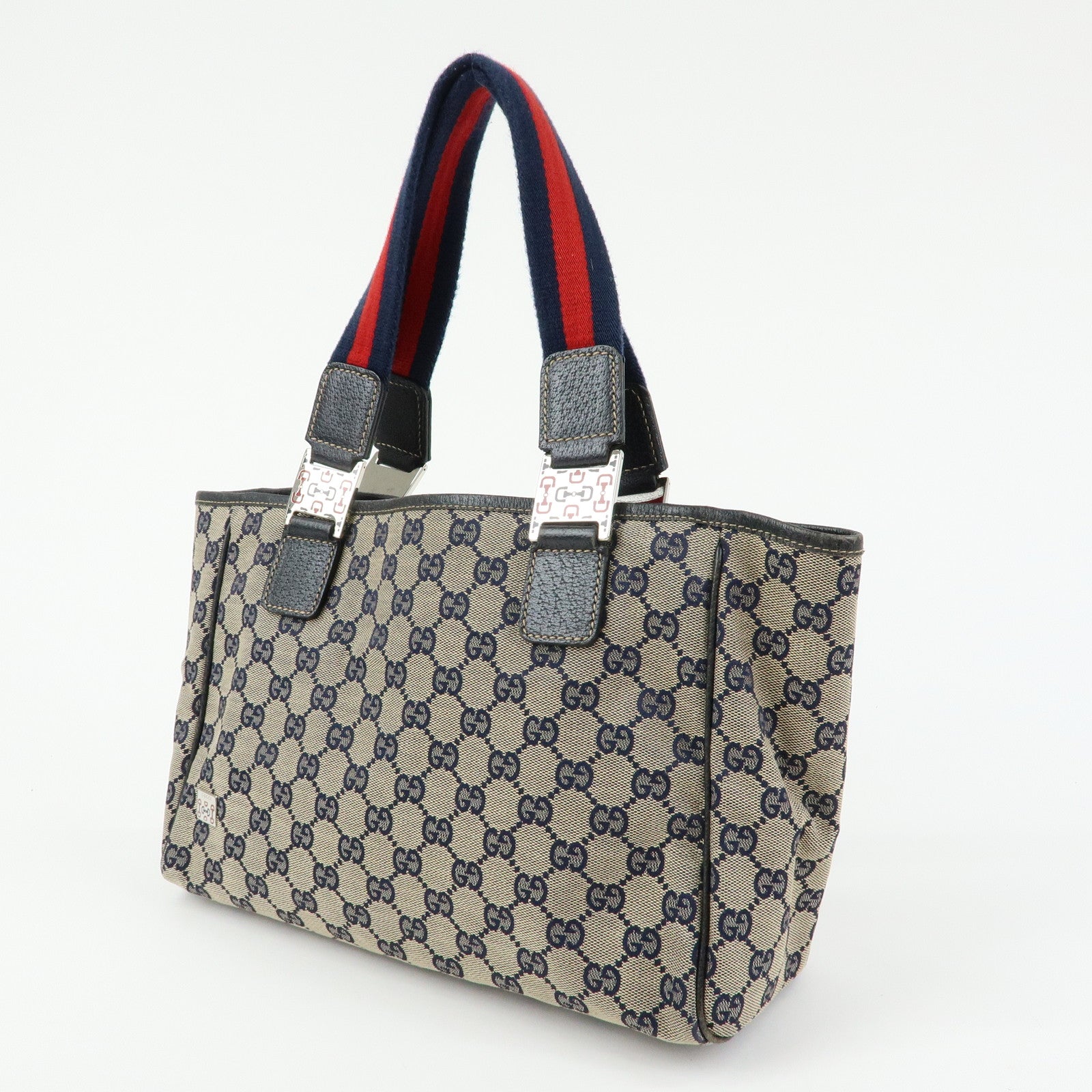 GUCCI Sherry Horsebit GG Canvas Leather Tote Bag Hand Bag 145810