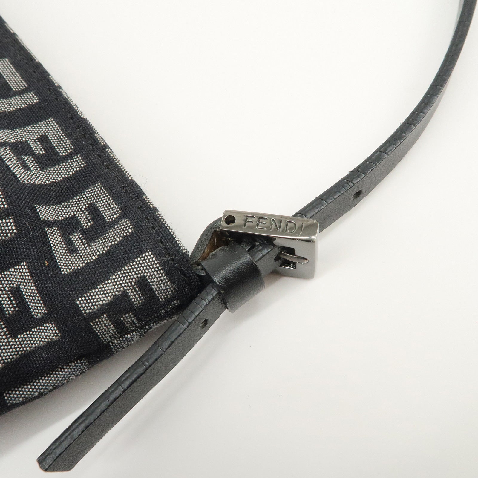 FENDI Zucchino Canvas Leather Shoulder Bag Black 266360 Used