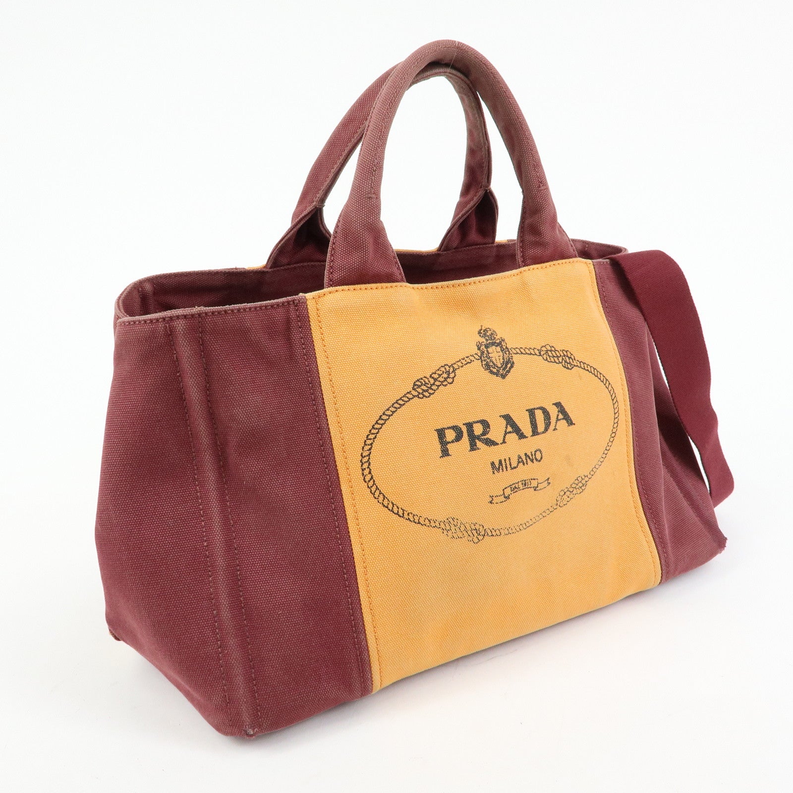 PRADA Logo Canapa Canvas 2Way Bag Tote Bag Orange Purple B1877G