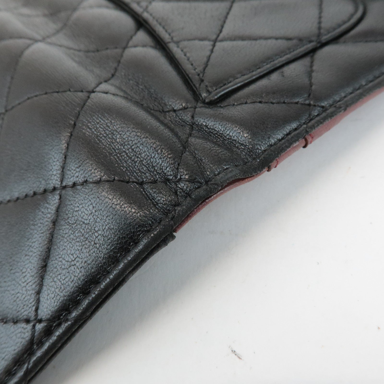 CHANEL Matelasse Lamb Skin Tri-Fold Long Wallet Black A31506 Used