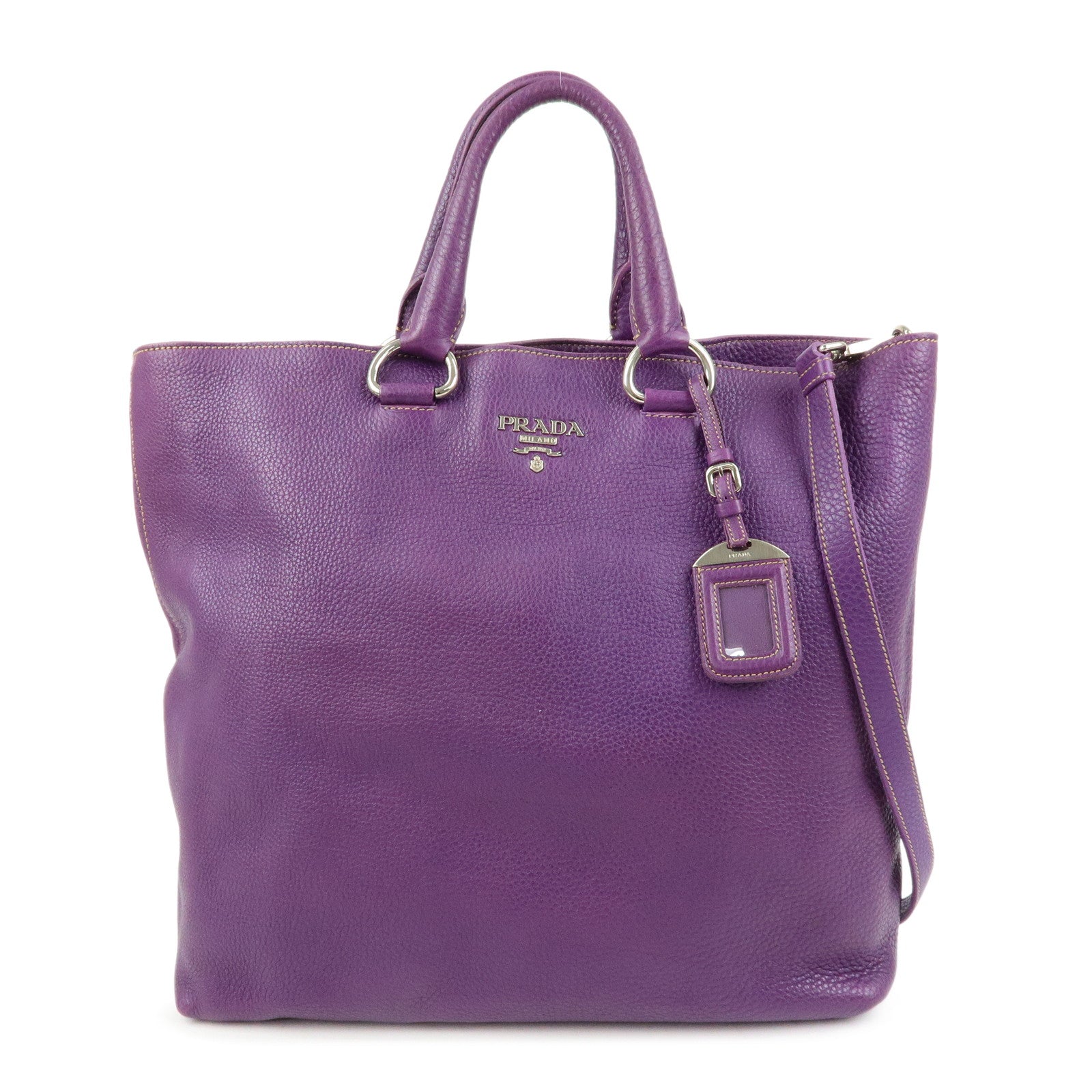 PRADA Leather 2Way Bag Tote Bag Shoulder Bag Hand Bag Purple