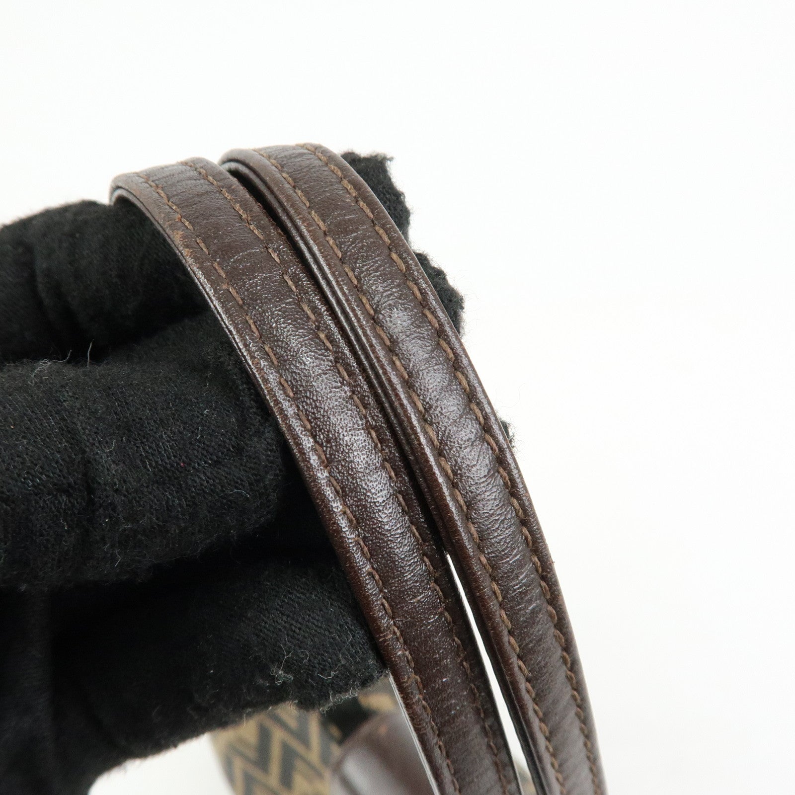 FENDI Zucca Canvas Leather Handbag Shoulder Bag Brown Black