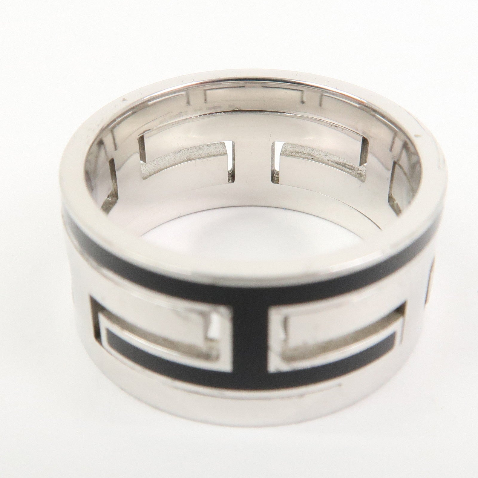 HERMES Move Ash Enamel Logo Ring SV925 Silver Black