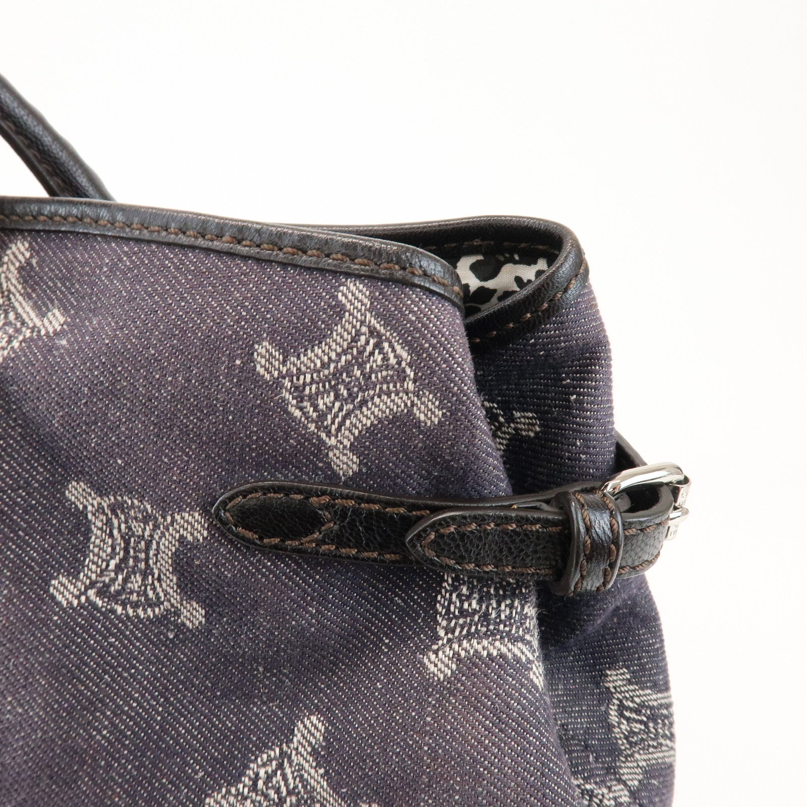 CELINE Macadam Logo Canvas Leather Shoulder Bag Hand Bag Navy