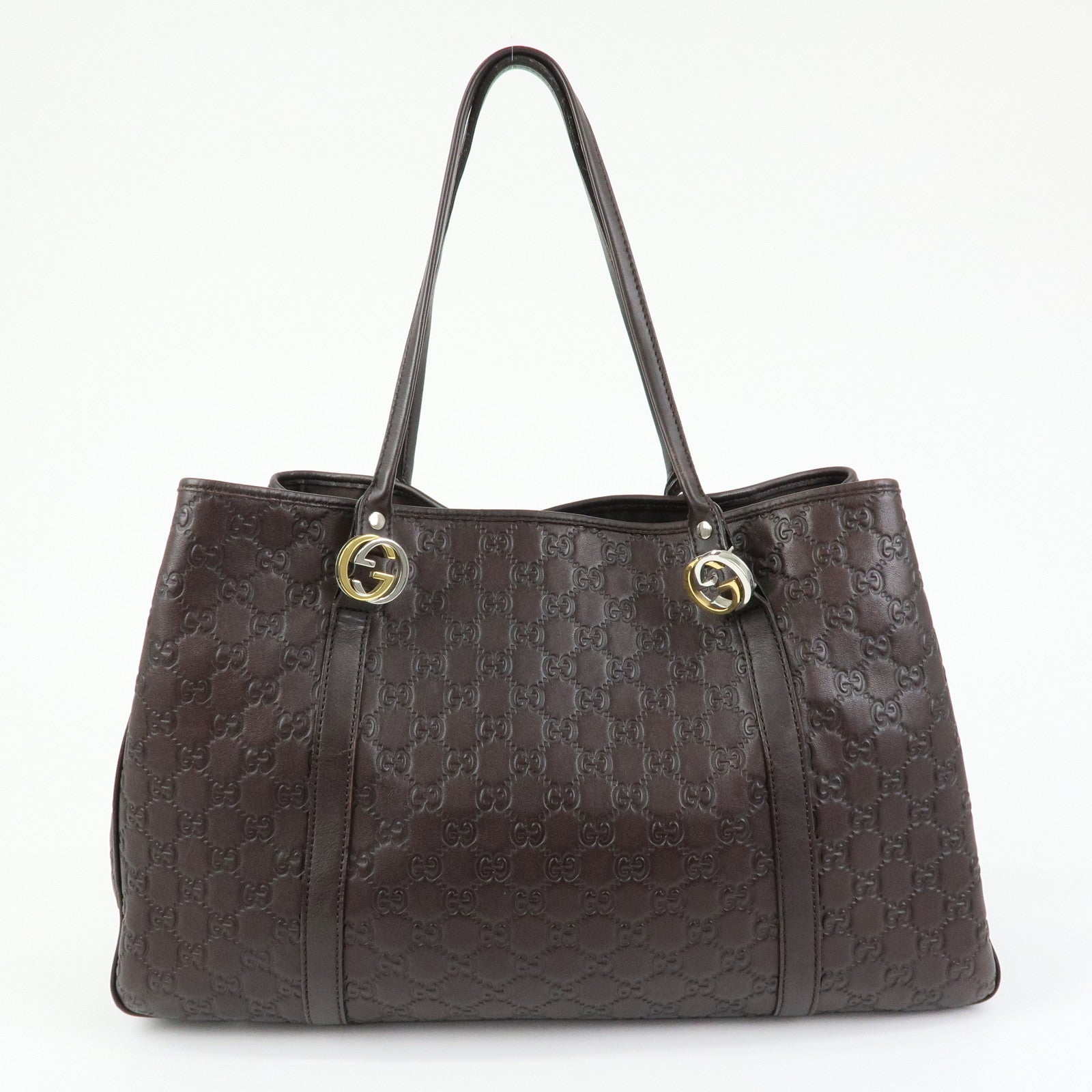 GUCCI GG Twins Guccissima Leather Tote Bag Dark Brown 232956