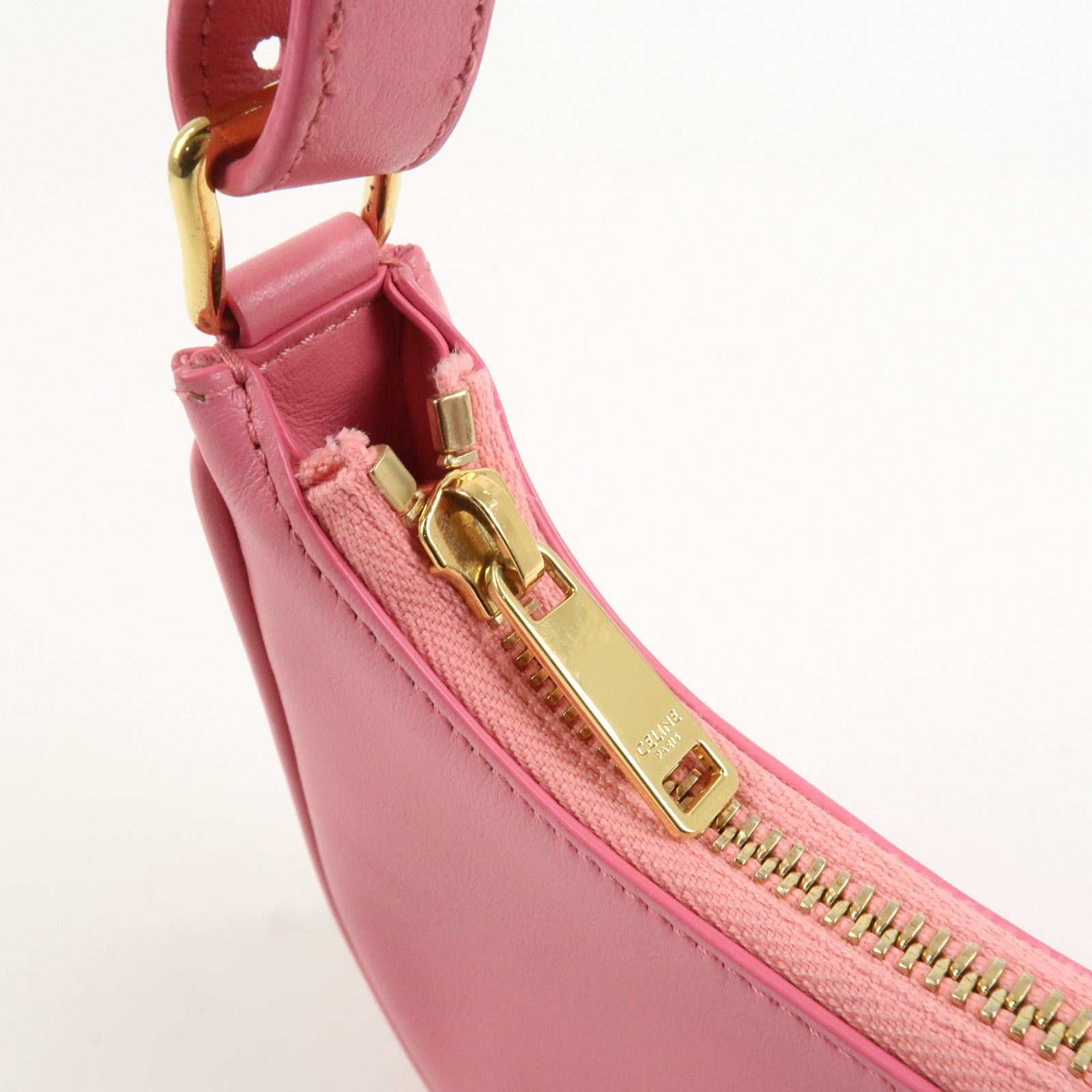 CELINE Ava Leather Hand Bag Hand Pouch Pink