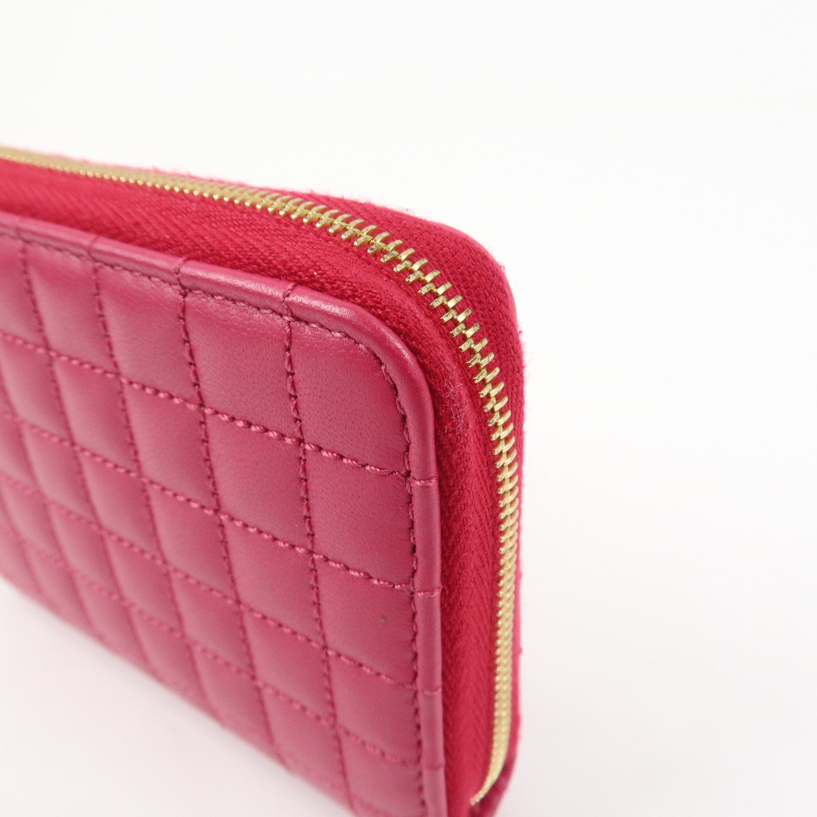 CELINE Logo Leather Coin Case Coin Purse Pink