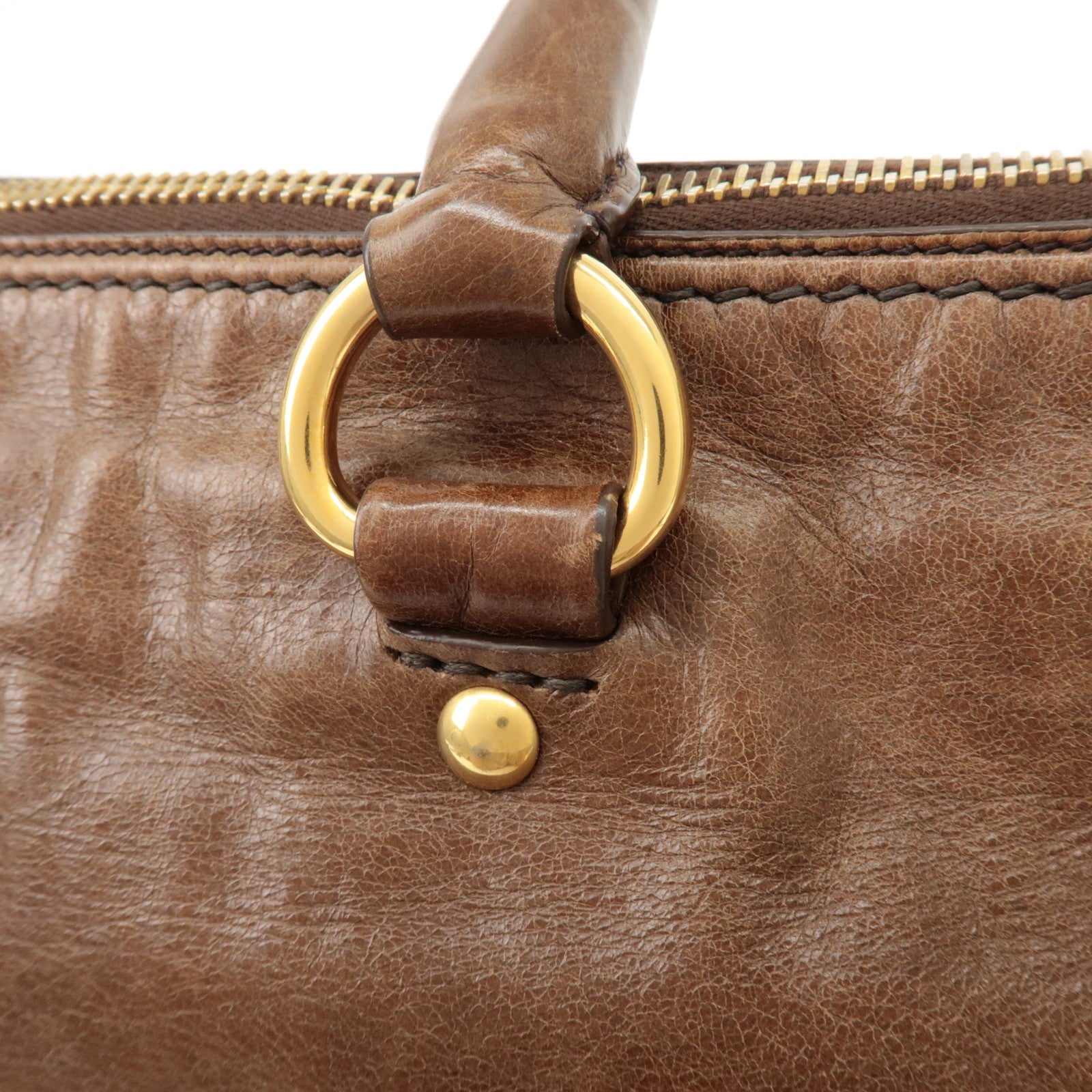 PRADA Logo Leather 2Way Bag Tote Bag Shoulder Bag Brown BL0727 Used