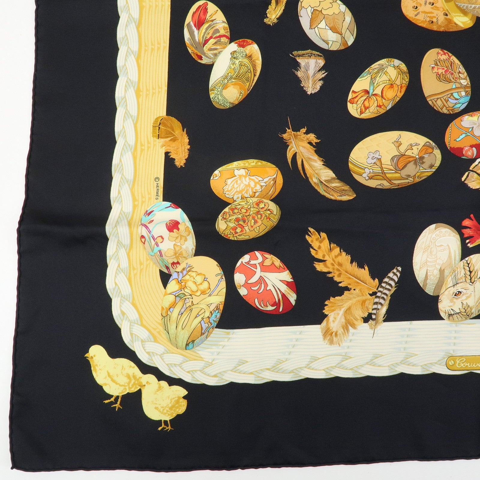 HERMES Carre 90 Silk 100% Scarf COUVEE D HERMES Black