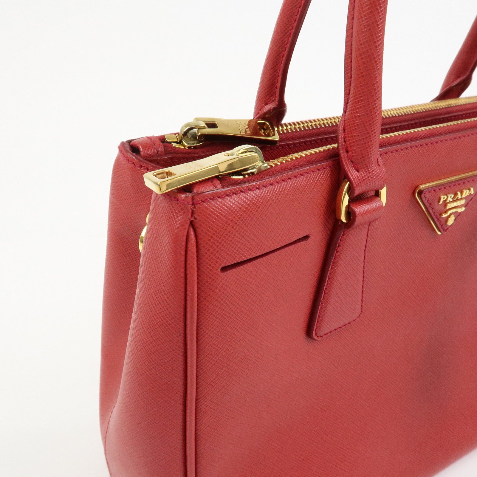 PRADA Triangle Logo Saffiano Leather Galleria 2WAY Bag Red BN1874