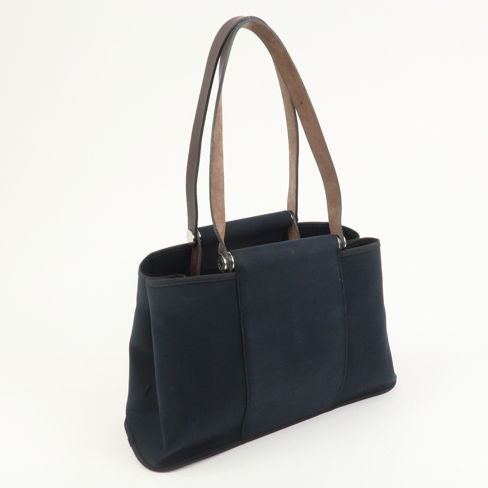 HERMES Cabas Elan PM Toile Officier Leather Tote Bag Hand Bag Black