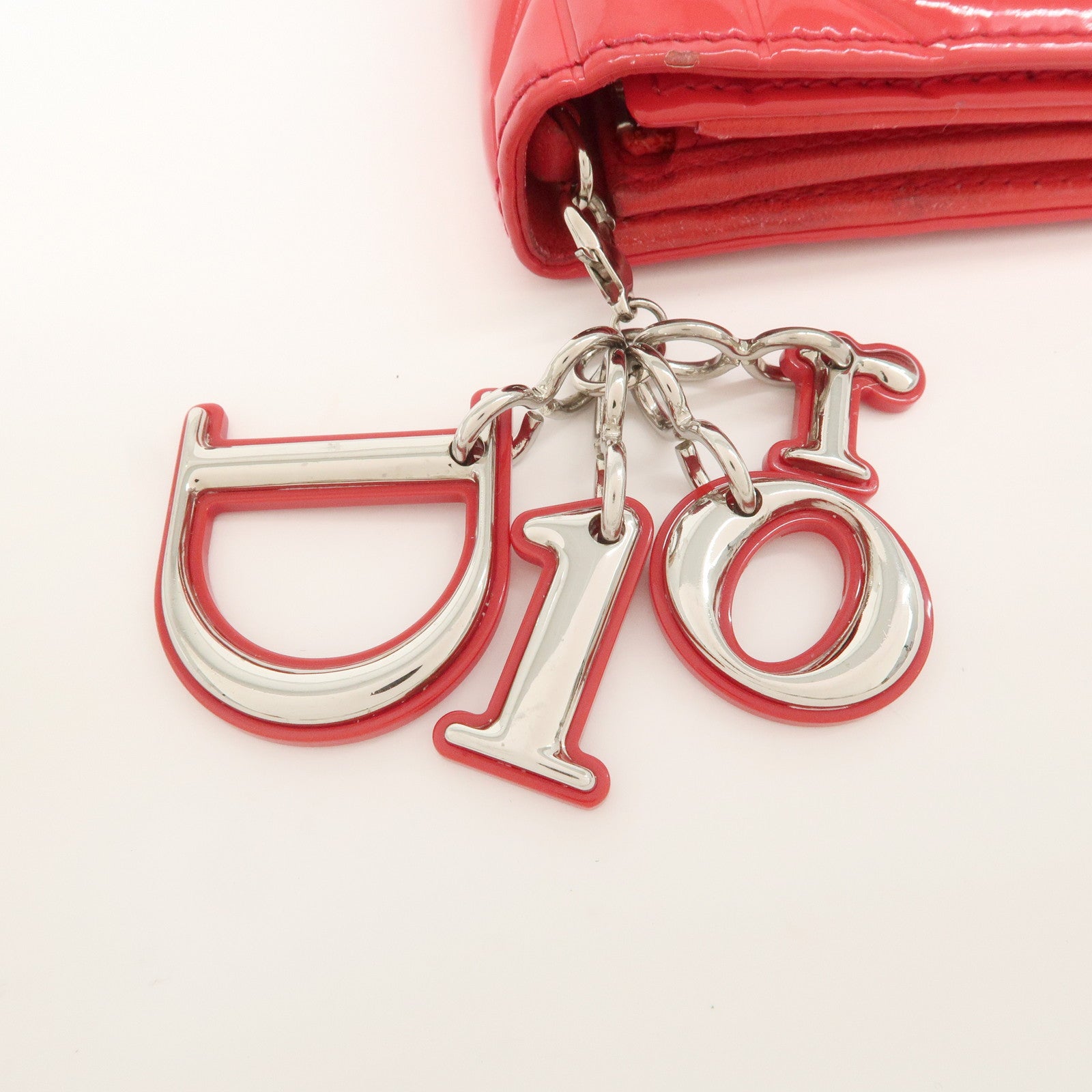 Christian Dior Cannage Patent Leather Bi-Fold Long Wallet Red