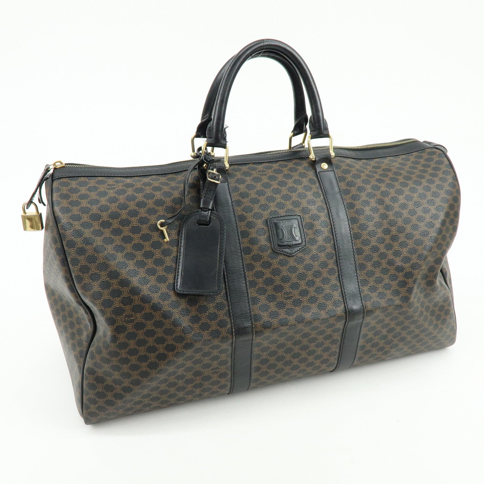 CELINE Macadam PVC Leather Boston Bag Tote Bag Black Brown