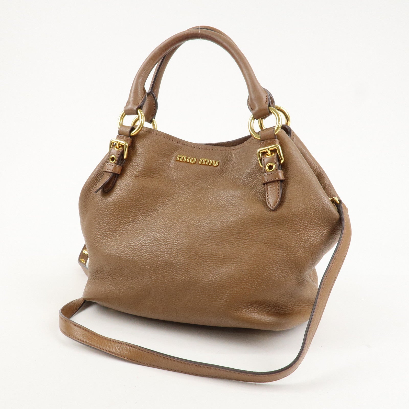 MIU MIU Vitello Phenix Leather Shoulder Bag Hand Bag Brown RN0886 Used