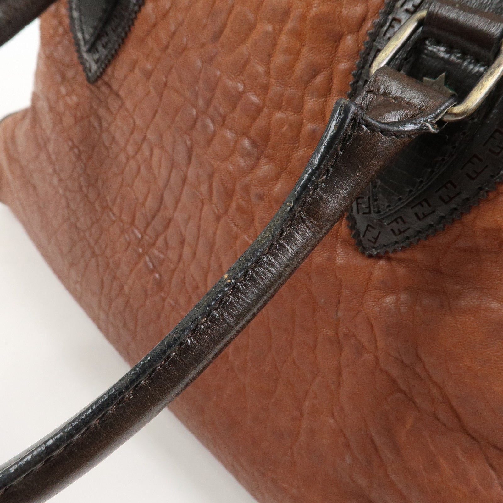FENDI Etonico Logo Leather Tote Bag Shoulder Brown 8BN162