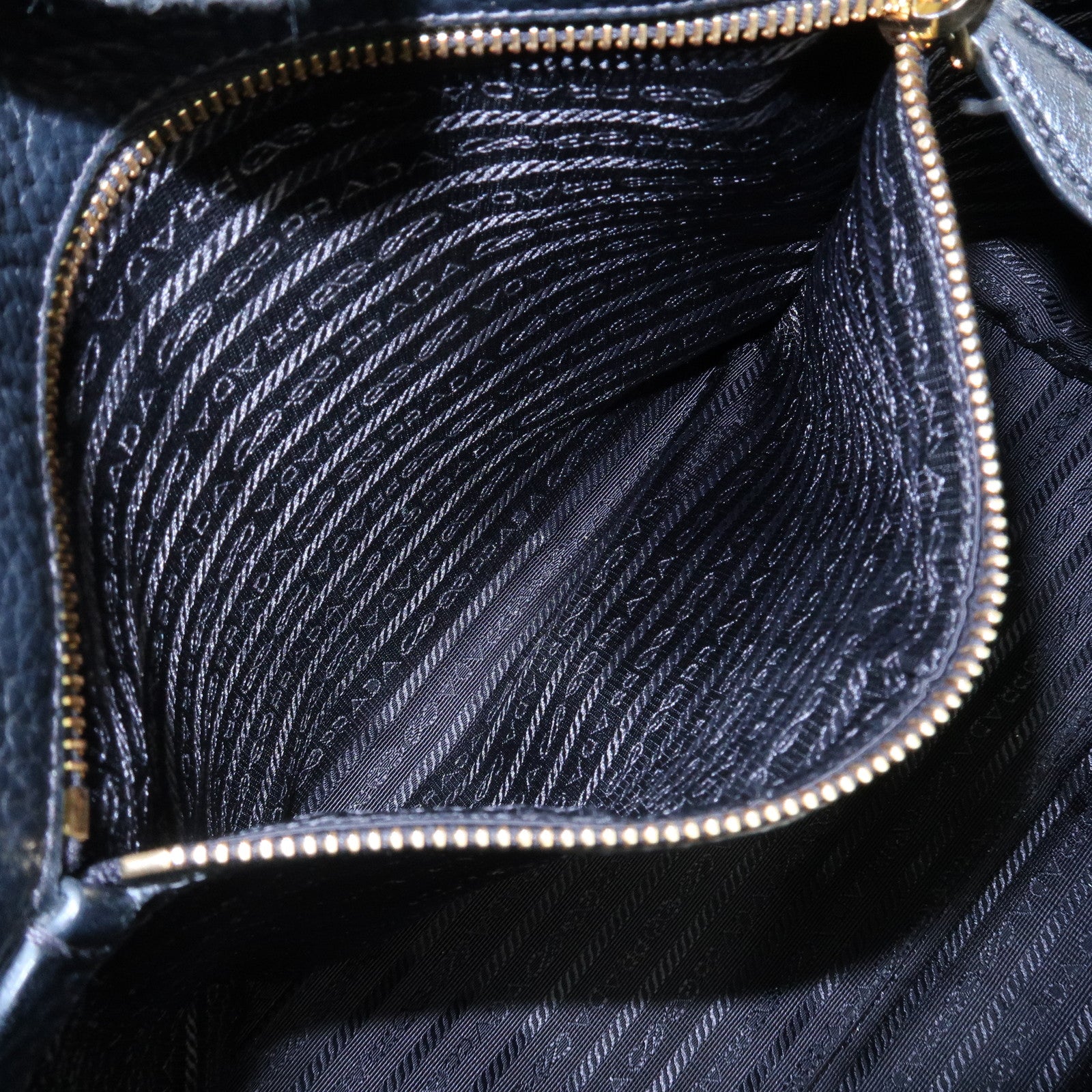 PRADA Logo Leather Tote Bag Shoulder Bag Black 1BG100 Used