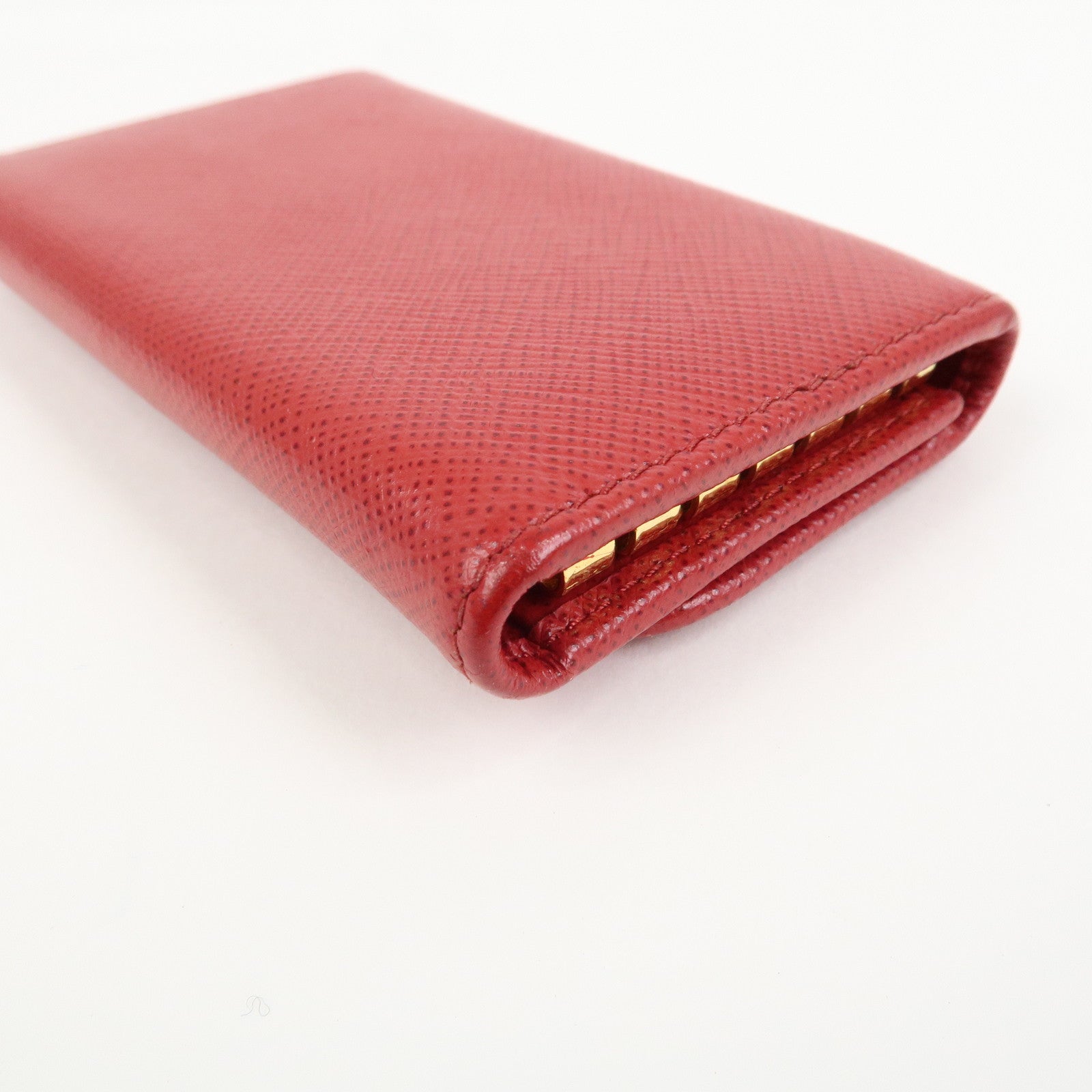 PRADA Logo Saffiano Leather Key Case Key Holder Red 11BG222