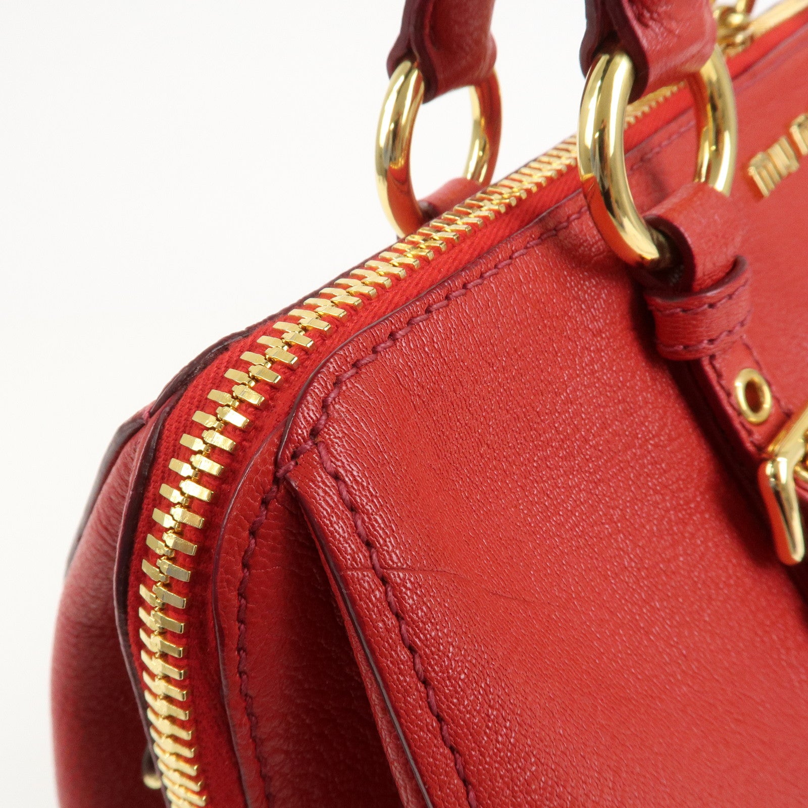 MIU MIU Logo Leather 2Way Bag Hand Bag Shoulder Bag Red RL0060