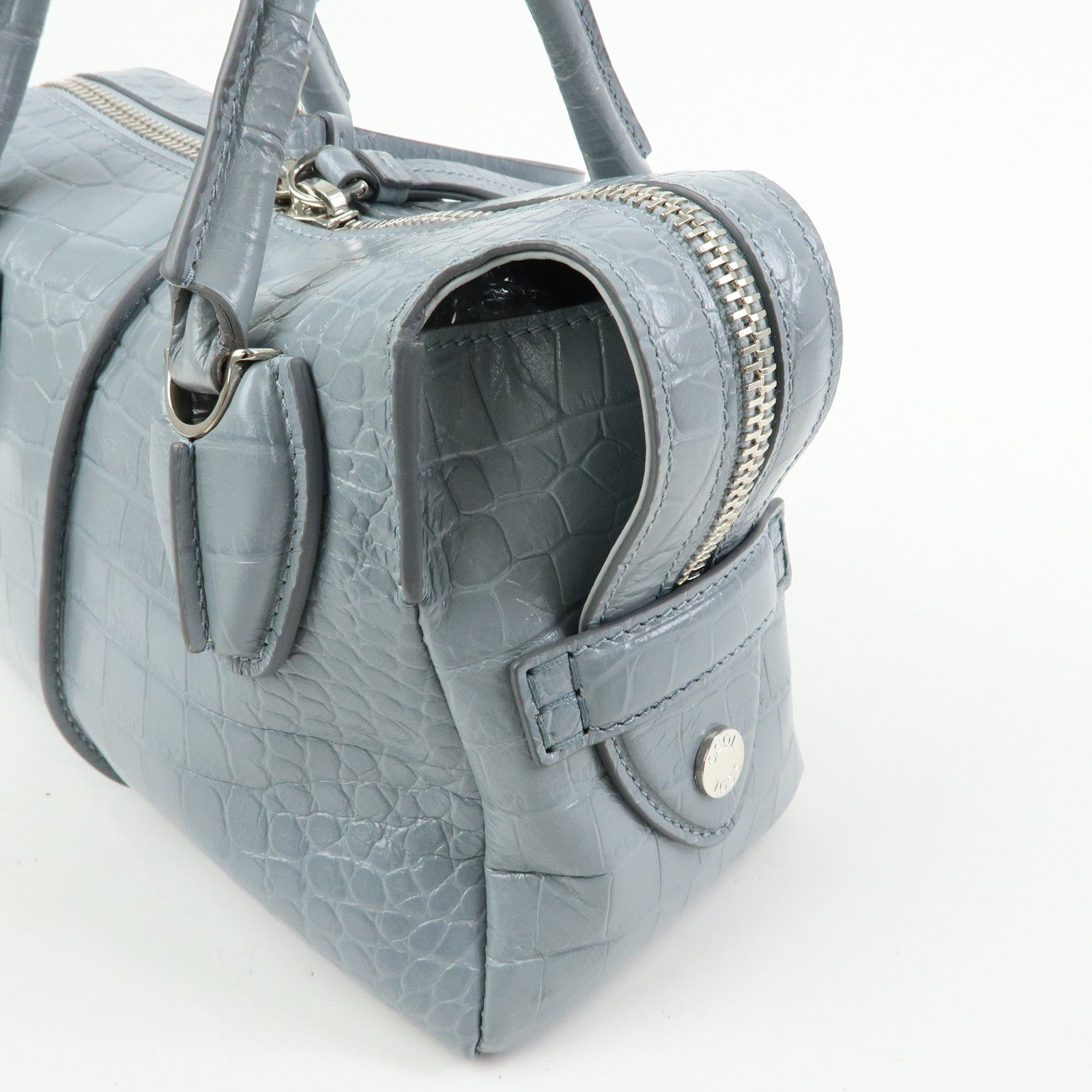 TOD'S D Styling Embossed Leather 2Way Hand Shoulder Bag Light Gray