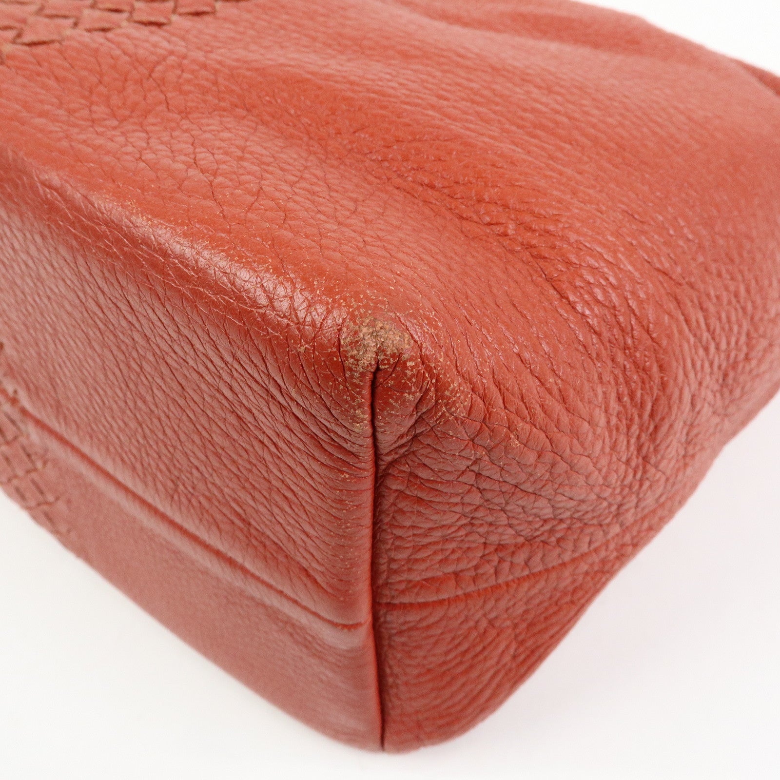 BOTTEGA VENETA Intrecciato Leather Shoulder Bag Red Brown 179331