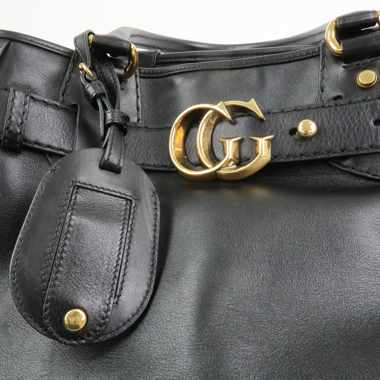 GUCCI GG Running Calf Leather Tote Bag Hand Bag Black 247183