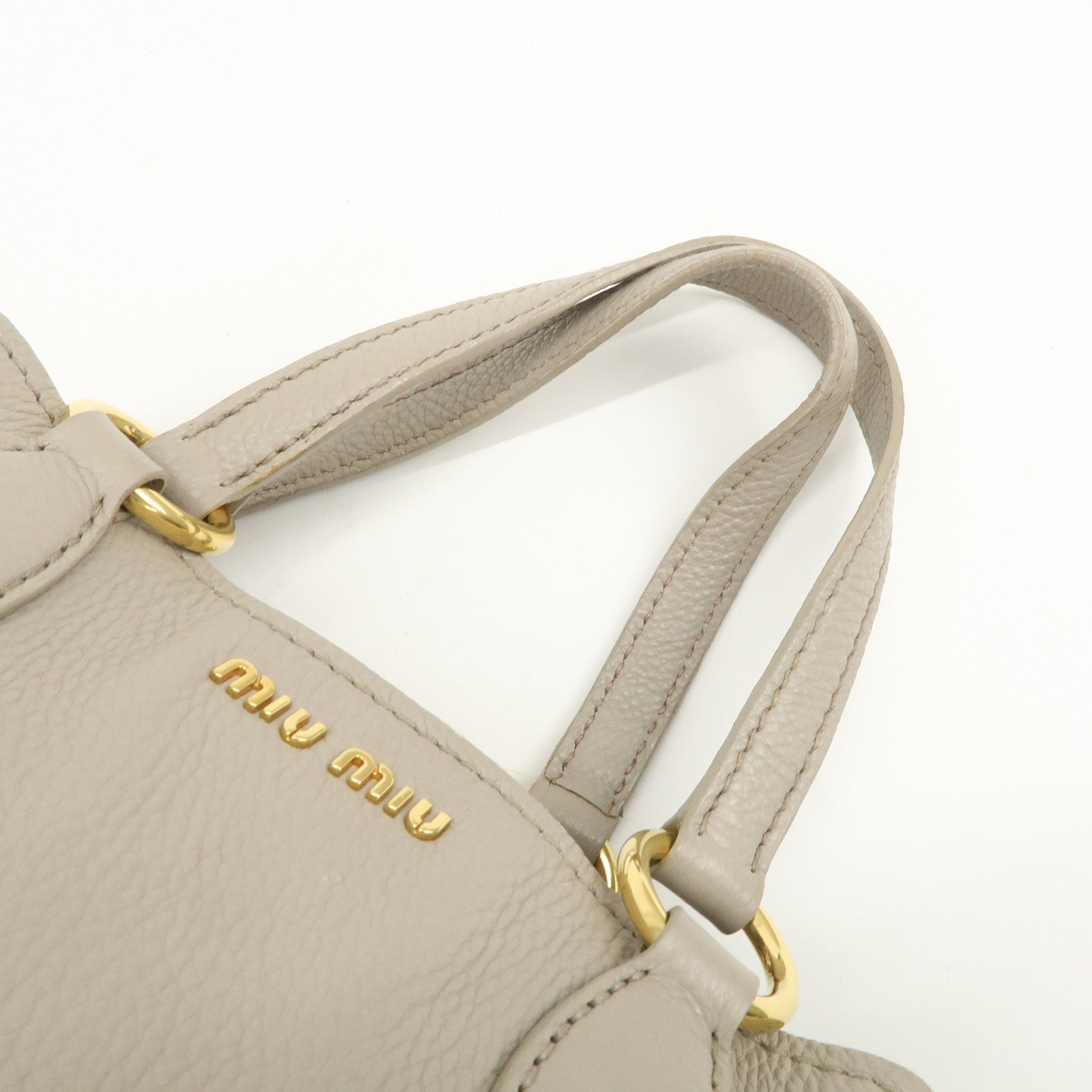 MIU MIU Vitello Caribu Leather 2Way Bag Hand Bag Greige RN0757