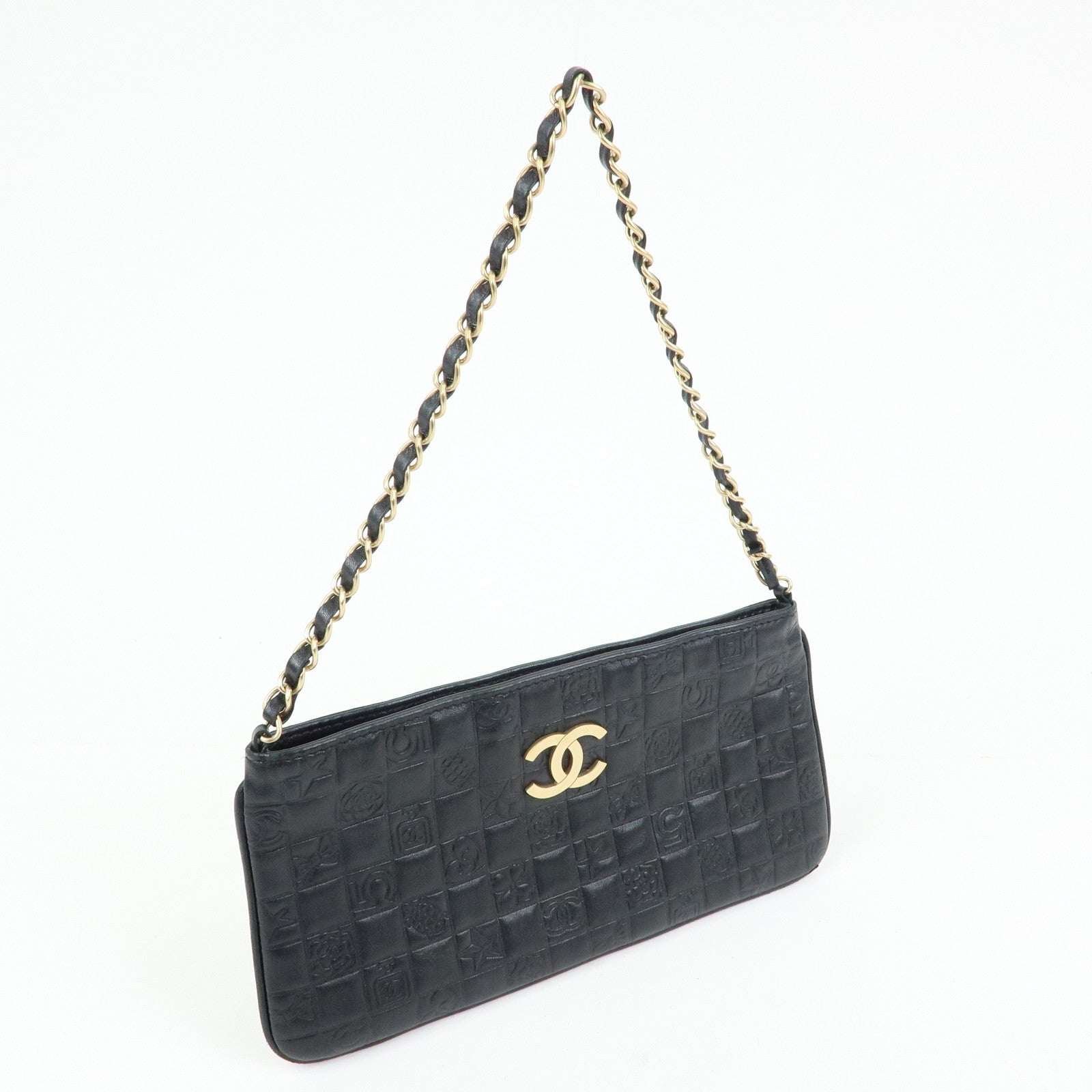 CHANEL Icon Line COCO Mark Lamb Skin Chain Shoulder Bag Black