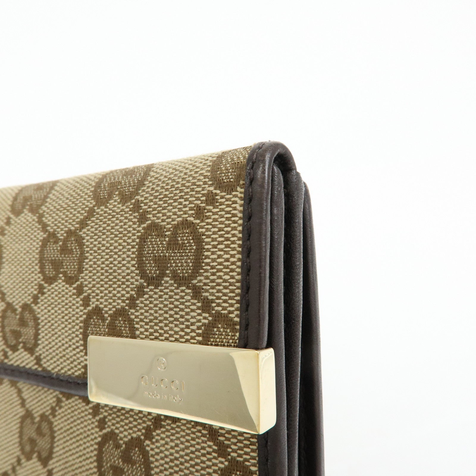 GUCCI GG Canvas Leather Long Wallet Beige Brown 257012