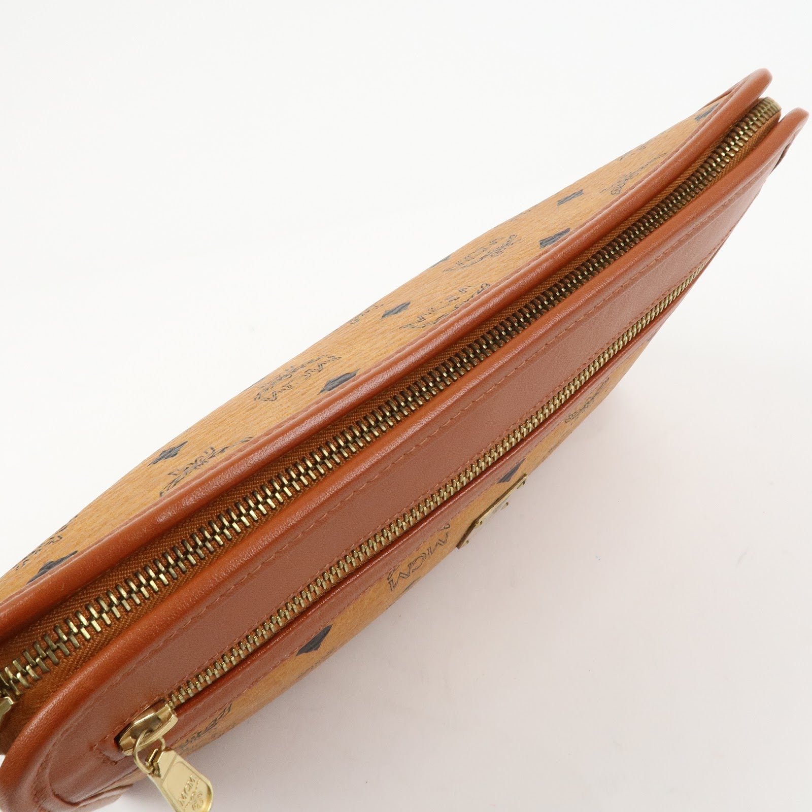 MCM Visetos Leather Clutch Bag Pouch Light Brown