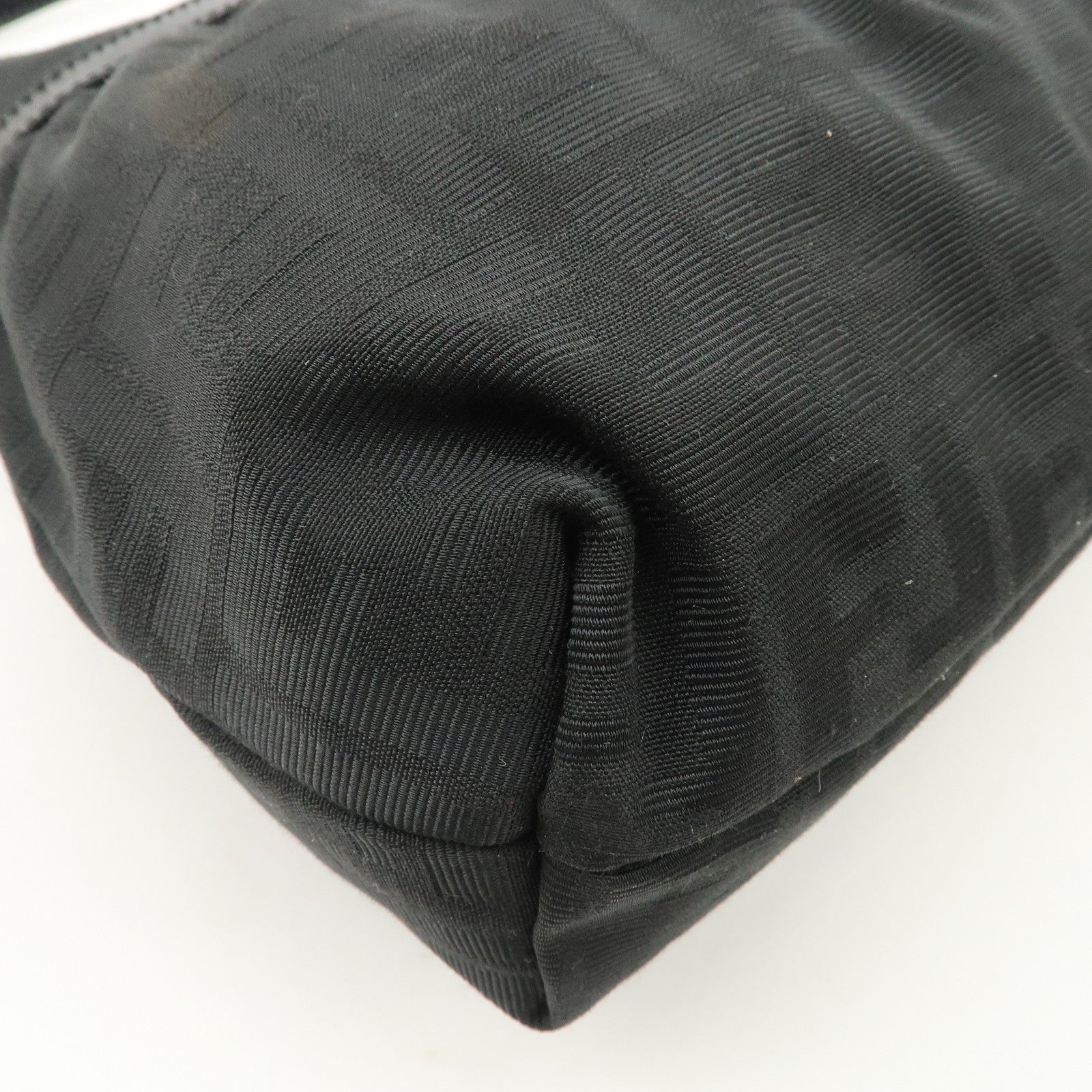 FENDI Zucca Canvas Leather Gathered Shoulder Bag Black 8BR448