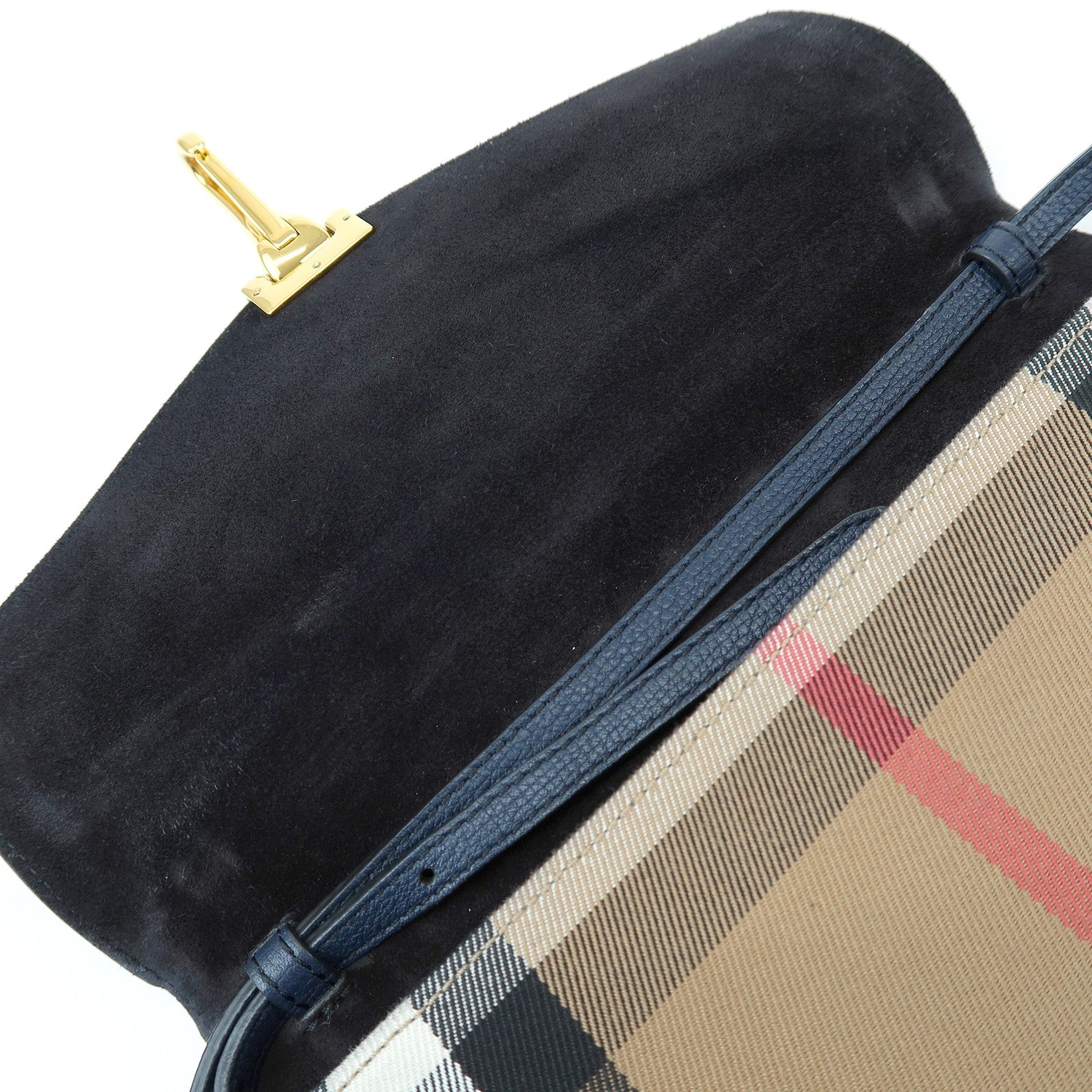BURBERRY Nova Plaid Canvas Leather Shoulder Bag Beige Navy