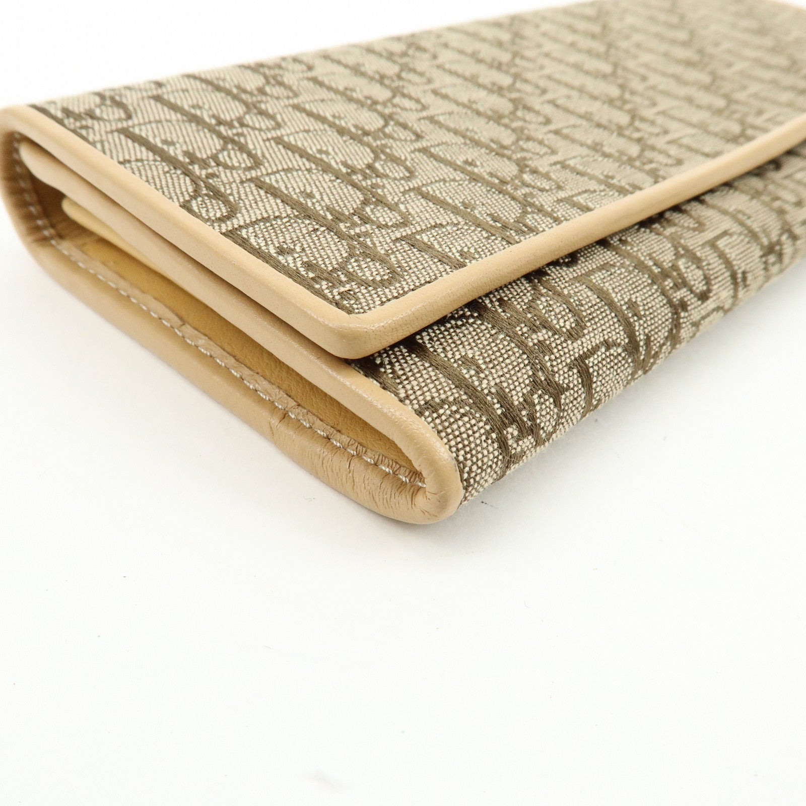 Christian Dior Trotter Jaquard Canvas Leather Long Wallet Brown