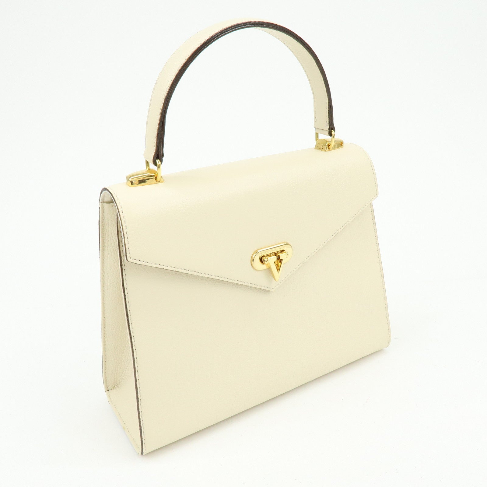 VALENTINO GARAVANI V Logo Leather Hand Bag Ivory