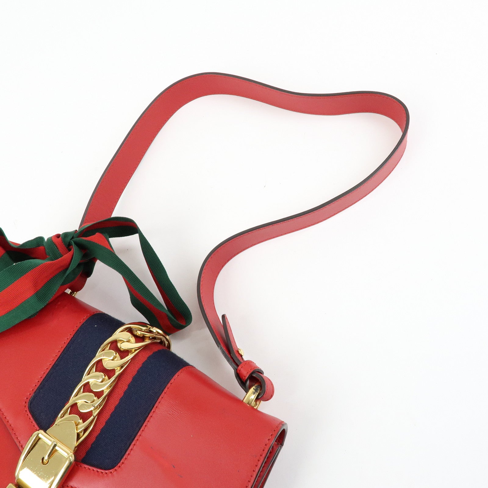 GUCCI Sylvie Sherry Leather Shoulder Bag Red Ribbon Red 421882