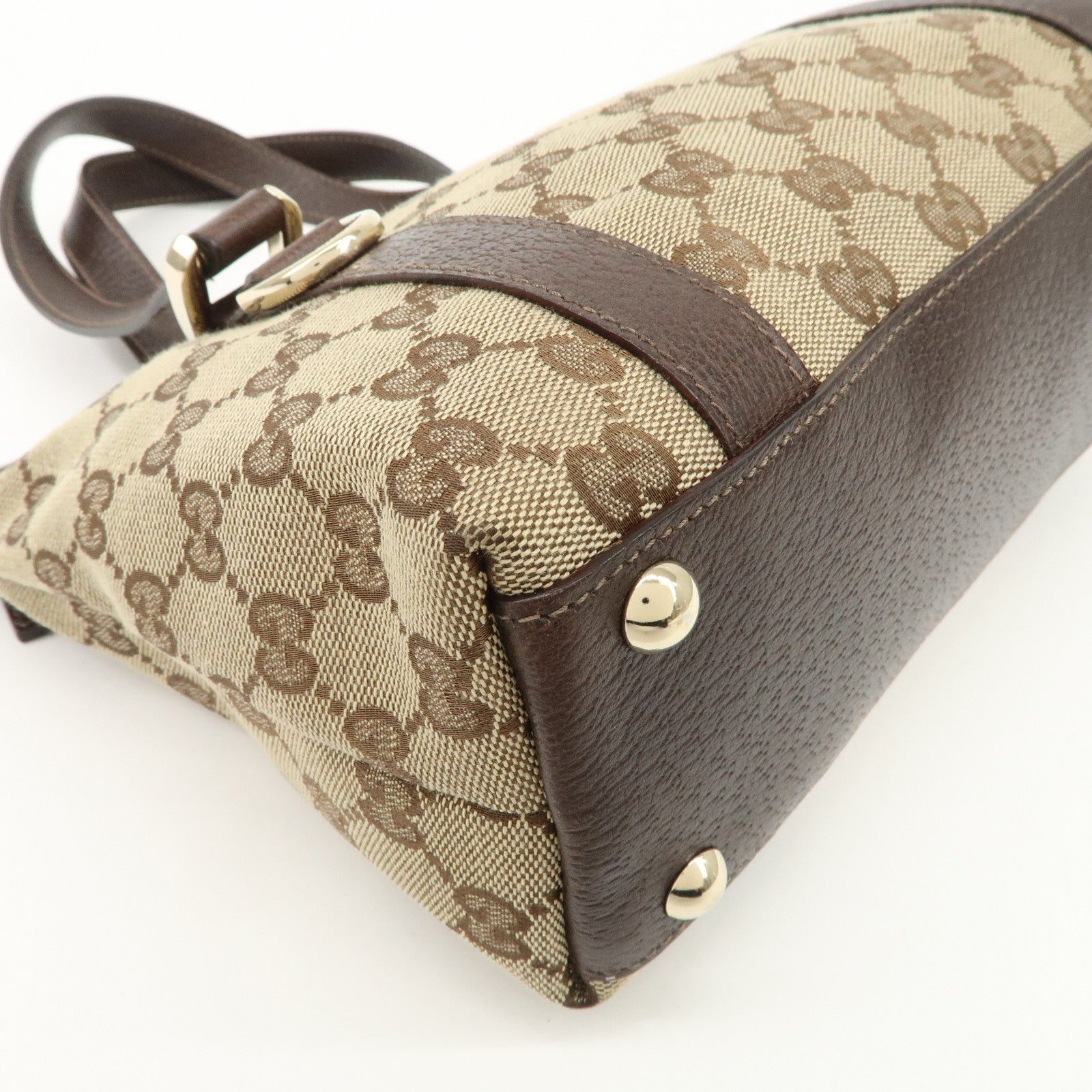 GUCCI Abbey GG Canvas Leather Tote Bag Beige Dark Brown 141471 Used