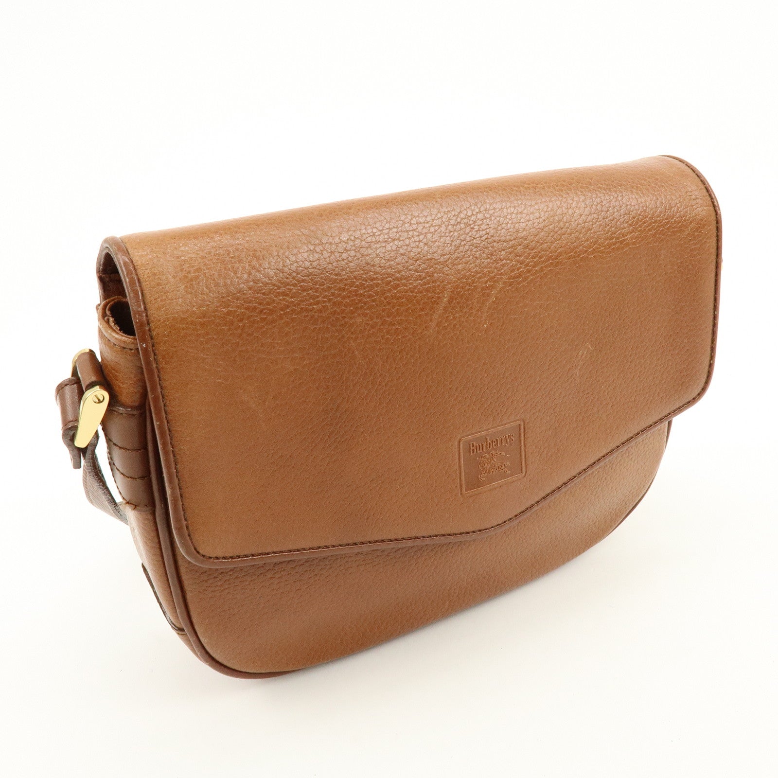 BURBERRY Logo Leather Shoulder Bag Crossbody Bag Brown