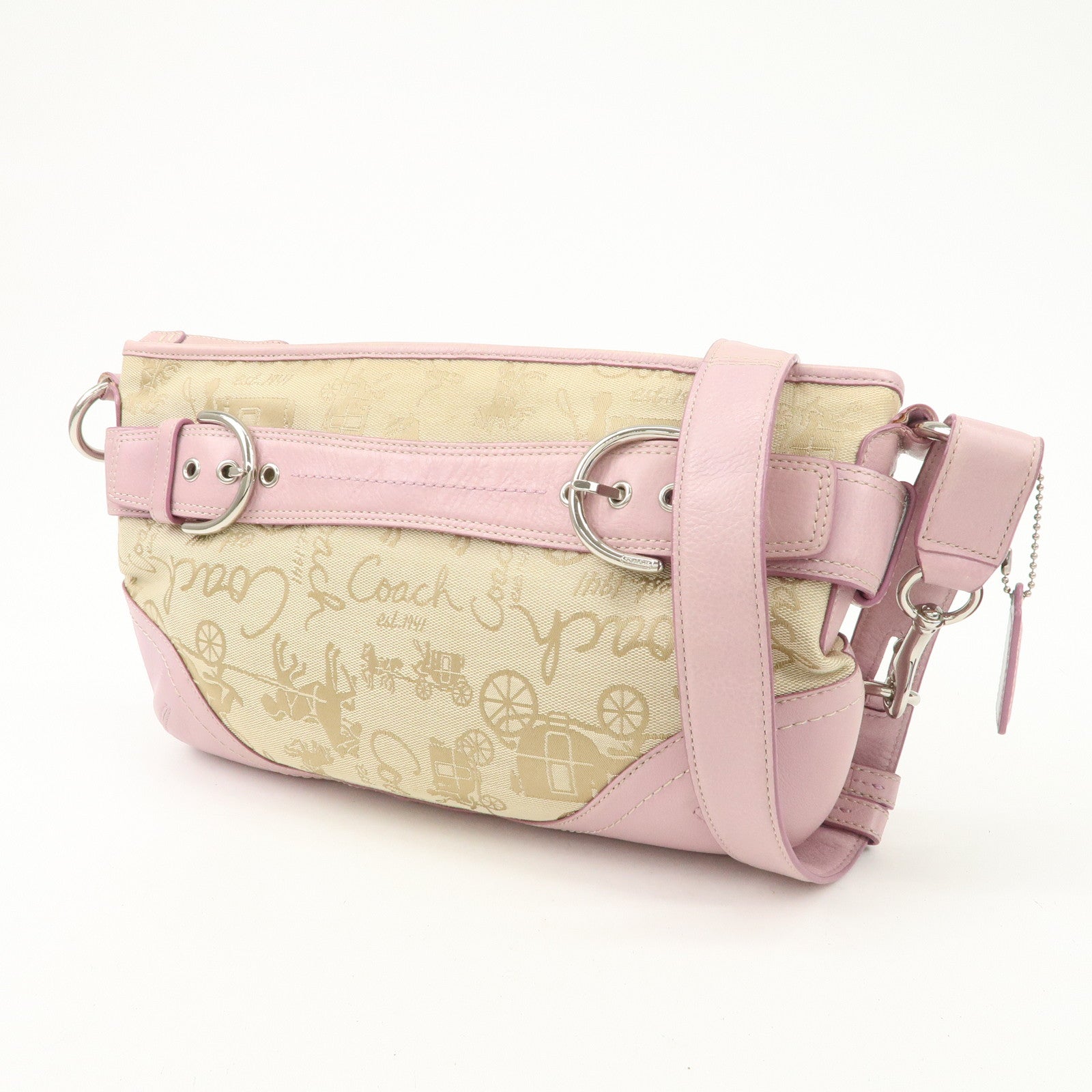 COACH Set of 2 Leather Canvas Shoulder Bag Black Lavender Beige Used