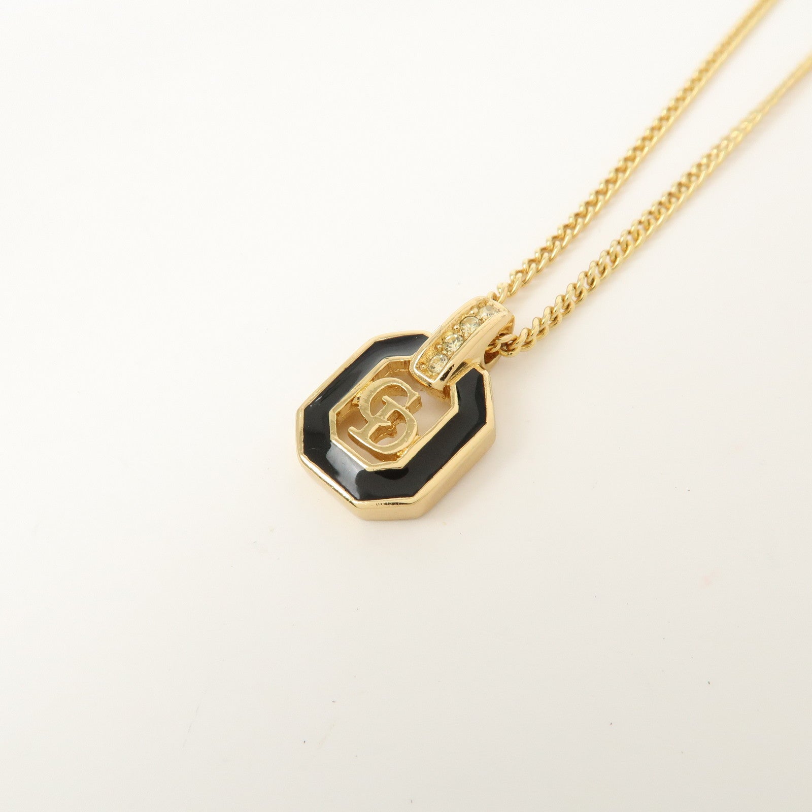 Christian Dior Logo Metal Necklace Choker Gold Black