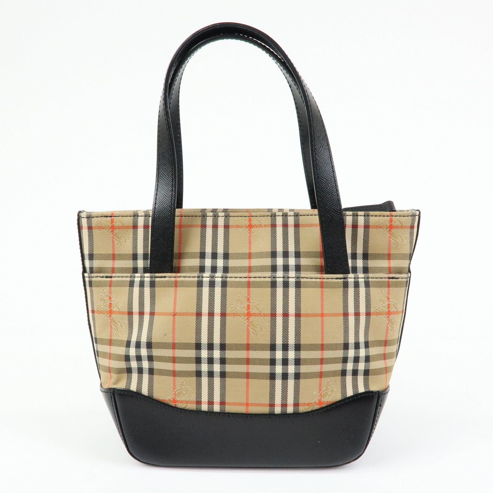 BURBERRY Nova Plaid Canvas Leather Hand Bag Tote Bag Beige Black