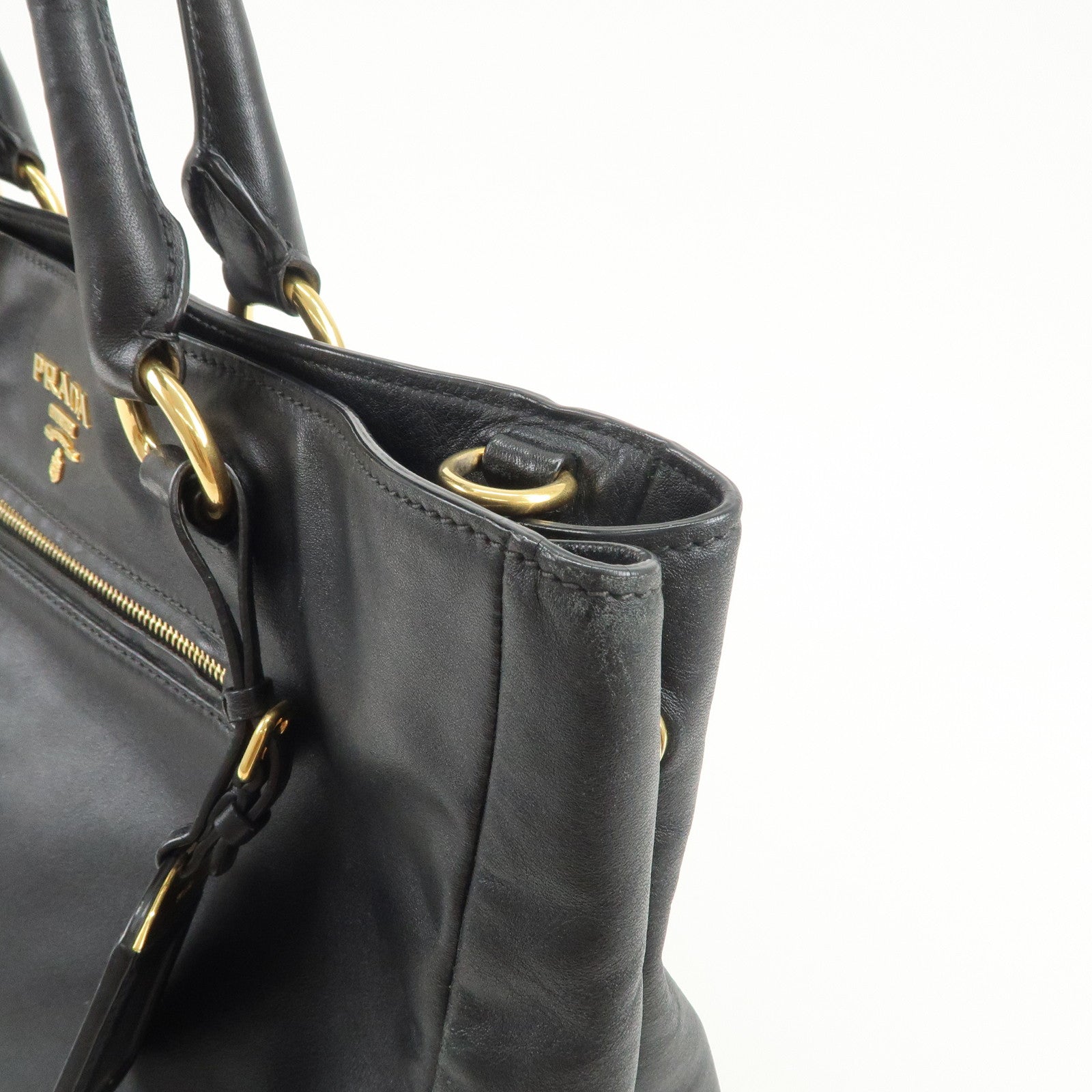 PRADA Logo Leather 2Way Hand Bag Tote Bag Shoulder Bag Black BN2151